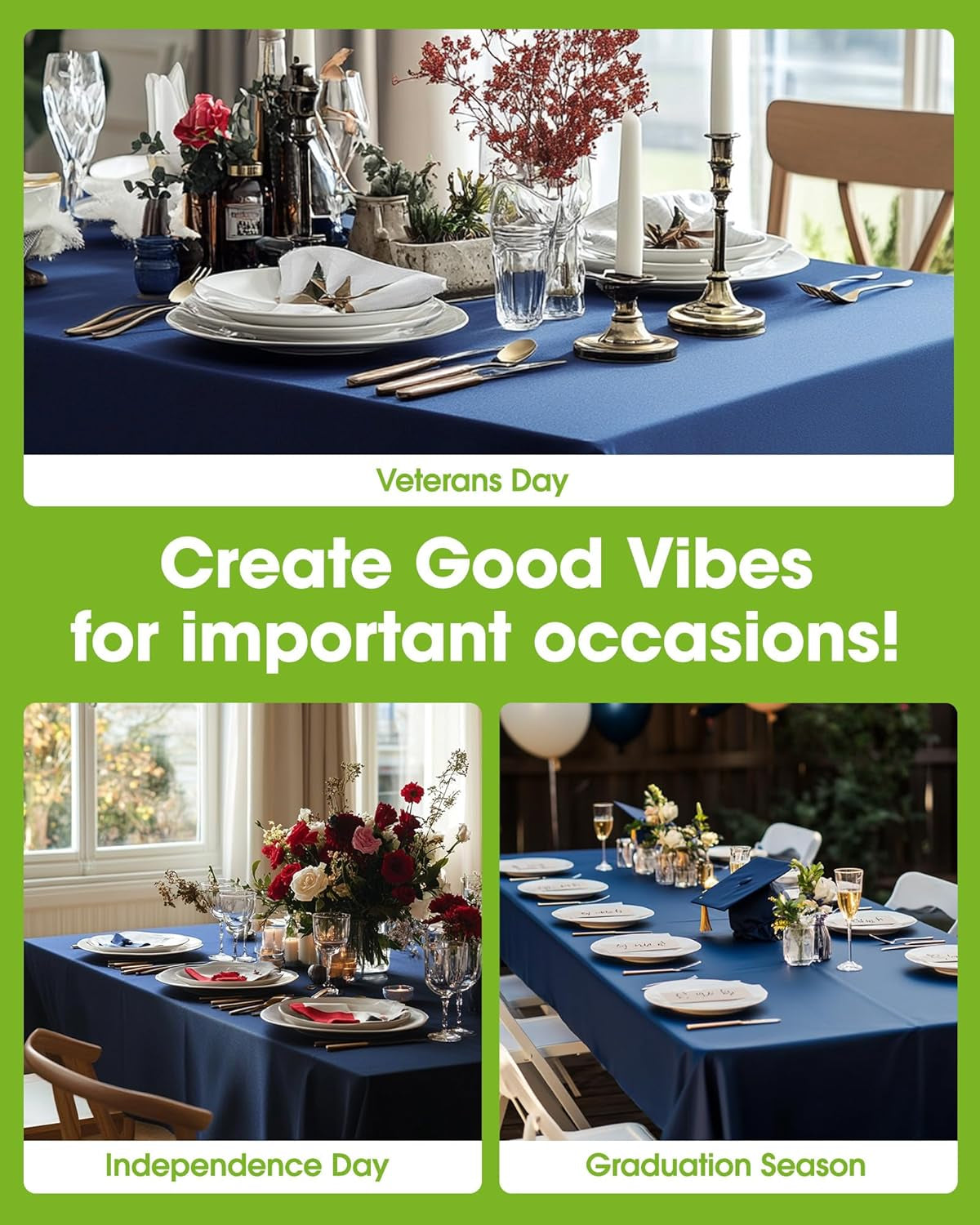 Plastic Table Cloth Disposable 10 Pack, 52 X 70 Inch Table Cloths, Patriotic Decorations, Thanksgiving, Veterans Day Tablecloths, Rectangle, Plastic Cover, Waterproof & Sturdy, Navy Blue