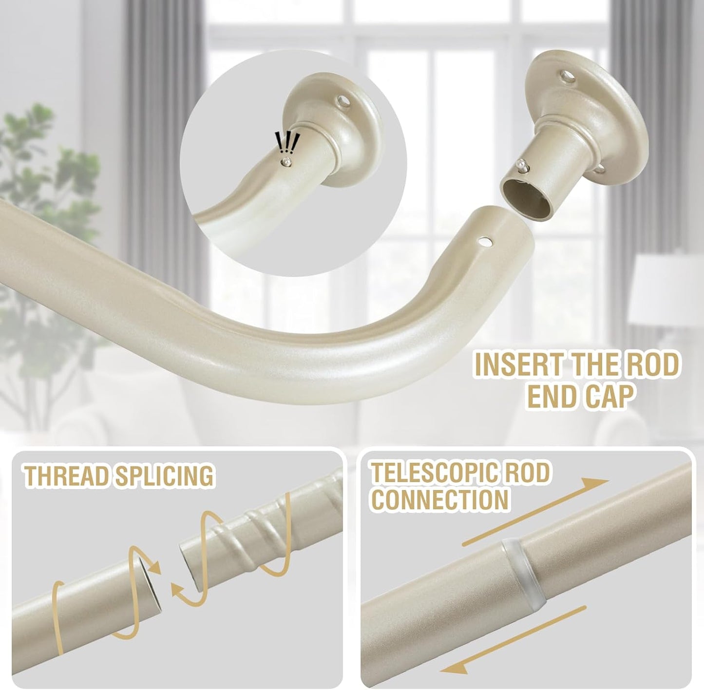 Blackout Curtain Rod for Windows 18.5 to 28.5 Inch, 3/4 Inch Adjustable Wrap around Short Curtain Rods Telescoping Curved Drapery Rods for Living Room Inoor/Outdoor,Nickel