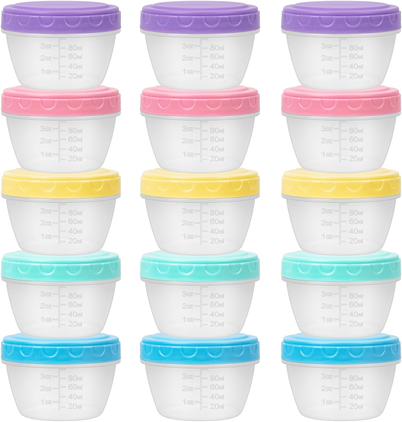 Small Food Containers with Lids for Baby Toddler 4 Oz, 15 Pack Easy Open Ultra Thick Reusable Plastic Freezer Kids Food Storage Box for Snack Lunch Daycare School, Measuring, Dishwasher Safe, BPA Free