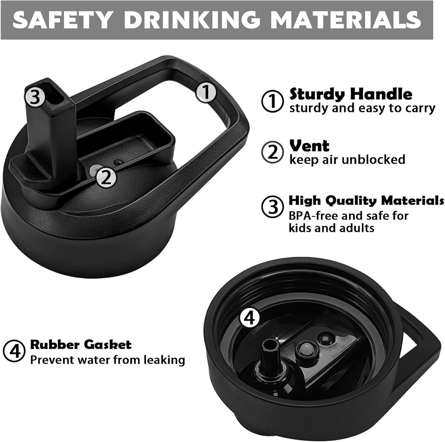 Straw Lid for Hydro Flask Wide Mouth,2Pack Replacement Lids with Straws for Wide Mouth 12,16,18,22,32,40,64Oz Water Bottles,Sport Bottle Lids Accessories with Handle (Straw Lid2)