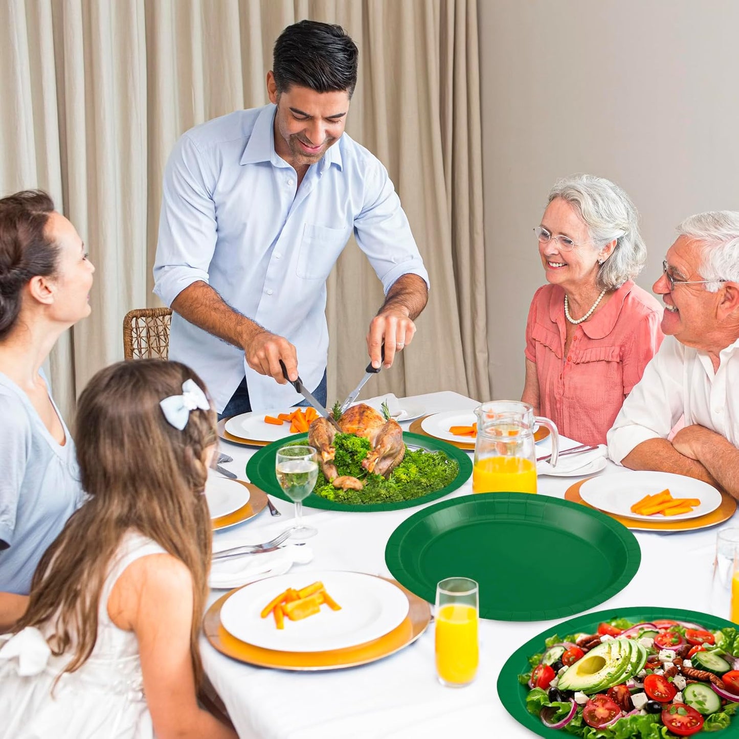 50 Count Large Green Oval Paper Plates, 12.2'' X 10.2'' for Daily Dinner, Outdoor Picnic, Birthday Party, Barbecue, Holiday - Disposable Bulk Party Supplies