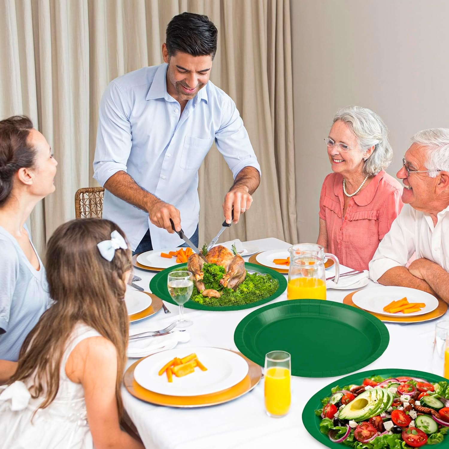 50 Count Large Green Oval Paper Plates, 12.2'' X 10.2'' for Daily Dinner, Outdoor Picnic, Birthday Party, Barbecue, Holiday - Disposable Bulk Party Supplies