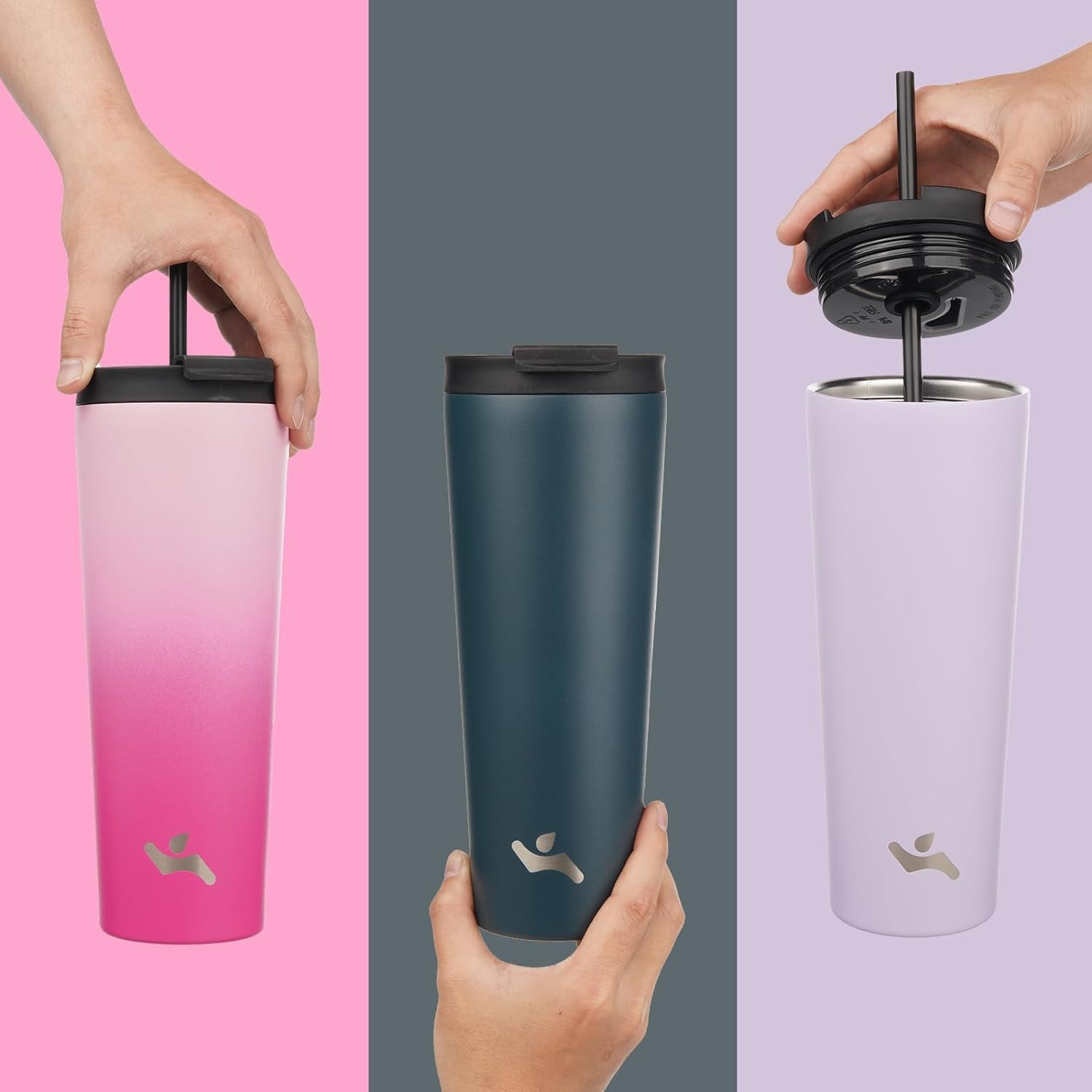 18 OZ Insulated Tumbler with Lid and 2 Straws Stainless Steel Water Bottle Vacuum Travel Mug Coffee Cup,Black