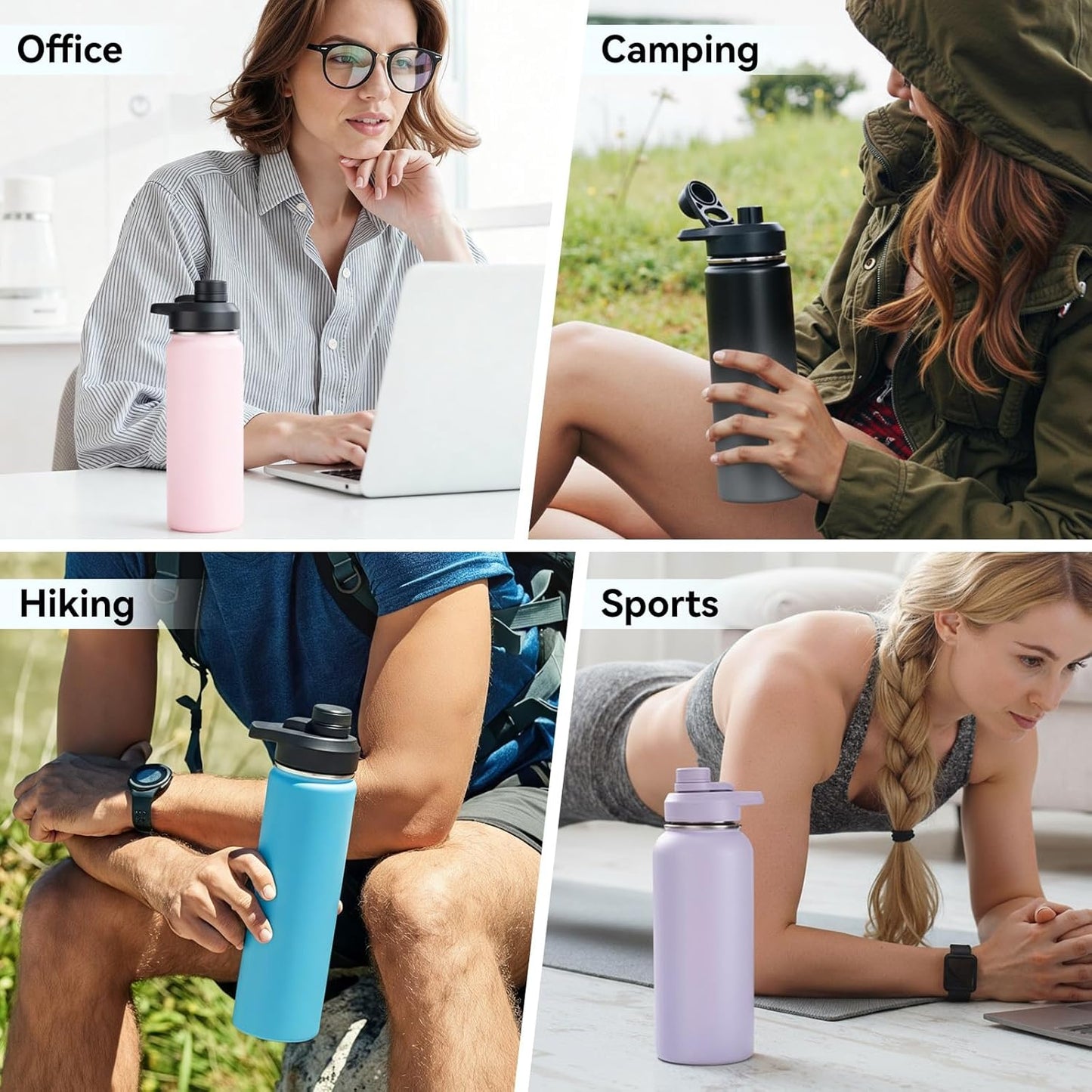 18 Oz Insulated Water Bottle with Handle, 304 Stainless Steel Water Bottles with Wide Mouth, Double Wall Vacuum Sports Water Bottle, BPA Free, Keep Cold and Hot, Pink