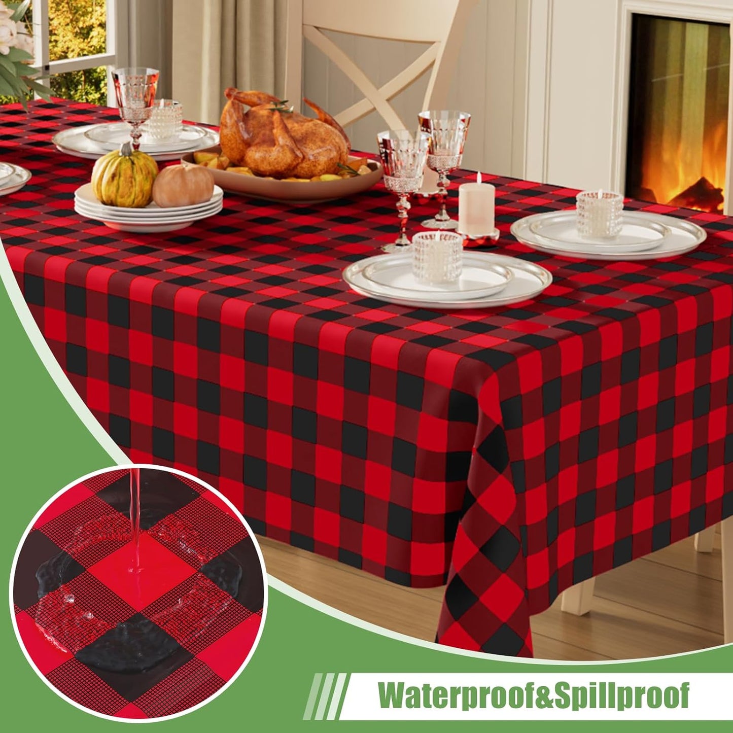 3 Packs Gingham Disposable Table Cloth, 54 X 108 Inch Waterproof Plastic Tablecloth, Rectangle Black and Red Checkered Table Covers for Picnic, Birthday, Party