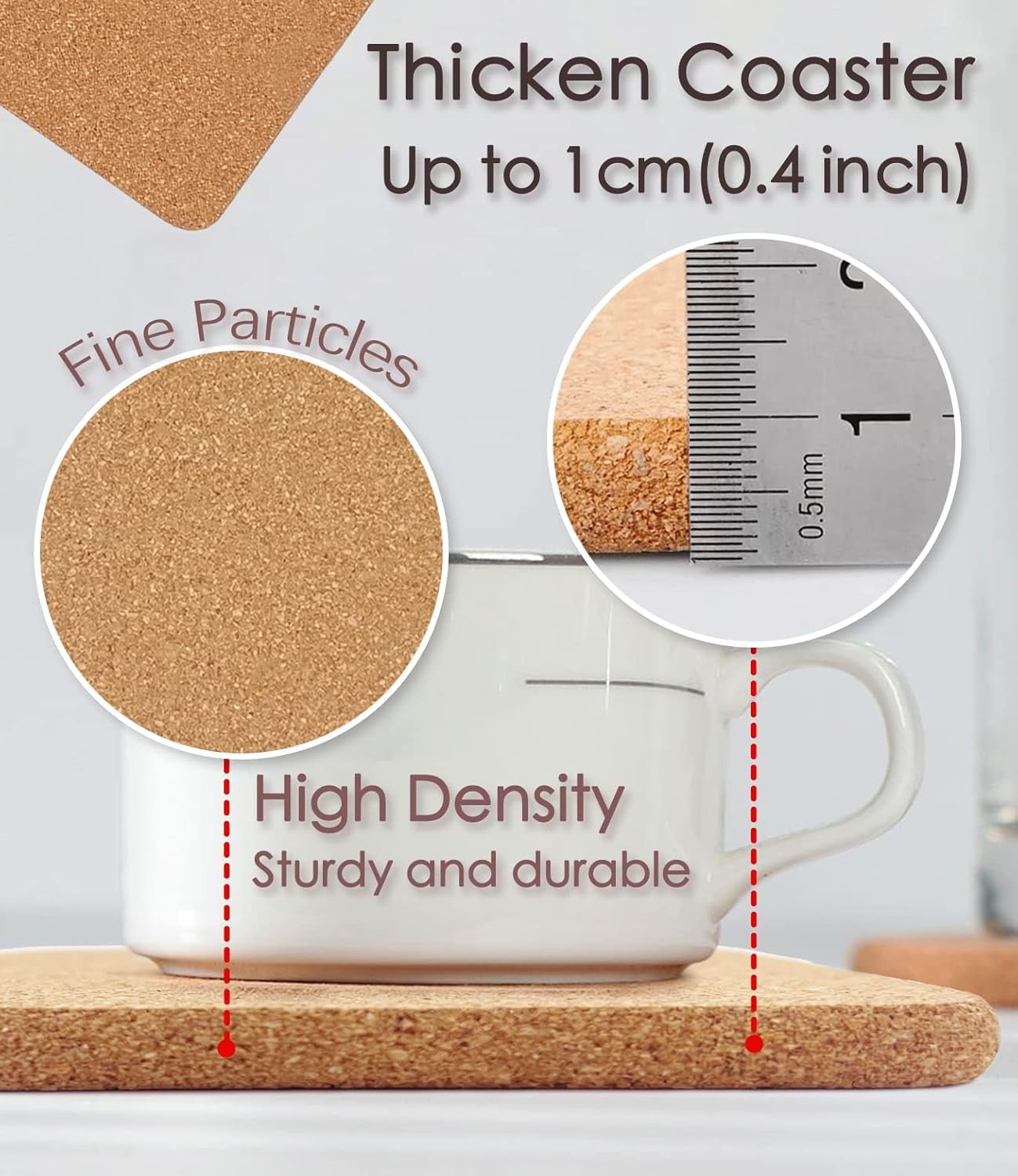 Cork Trivet, 4 Pcs High Density Thick Square Cork Trivets for Hot Dishes, 8 Inch Heat Resistant Multifunctional Cork Coaster, Cork Hot Pads for Table & Countertop