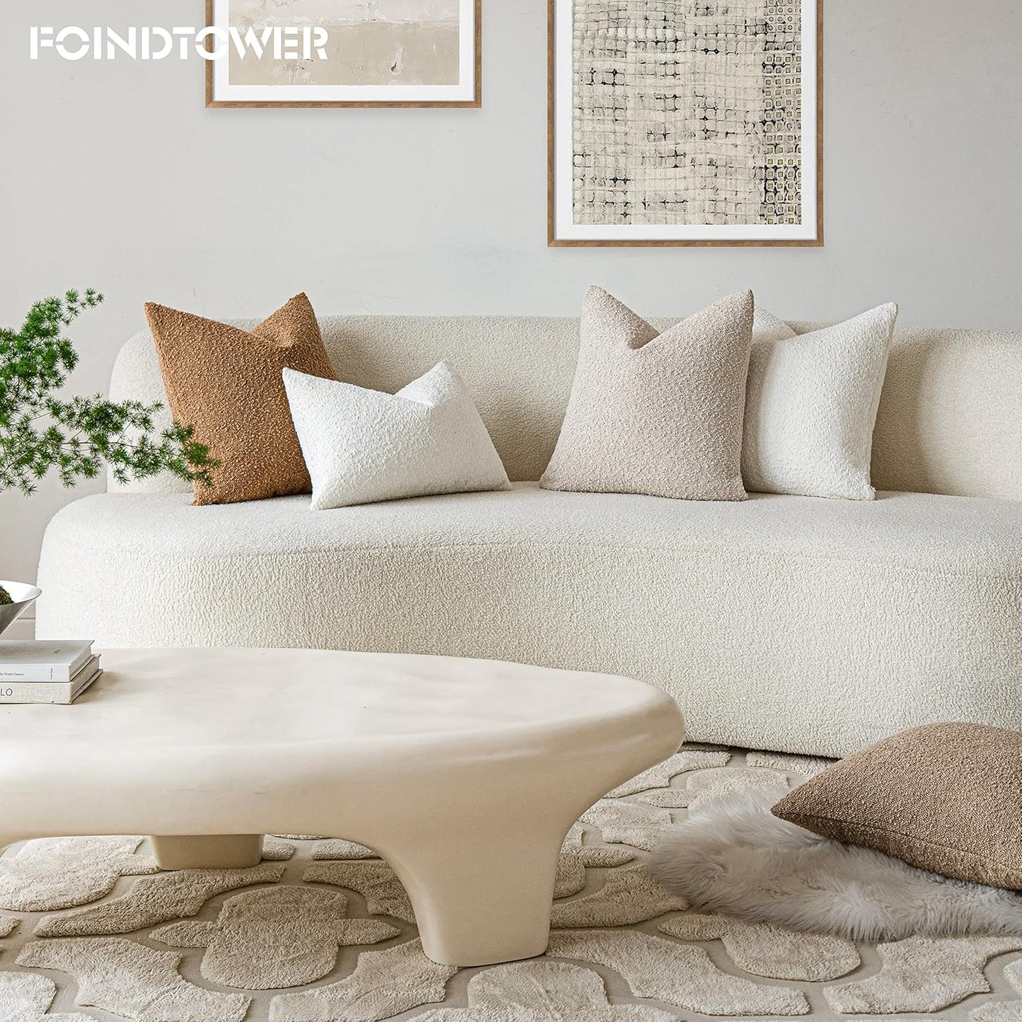 Pack of 2 Textured Boucle Throw Pillow Covers Accent Solid Pillow Cases Cozy Soft Decorative Couch Cushion Case for Chair Sofa Bedroom Living Room Home Decor, 20 X 12 Inch,White