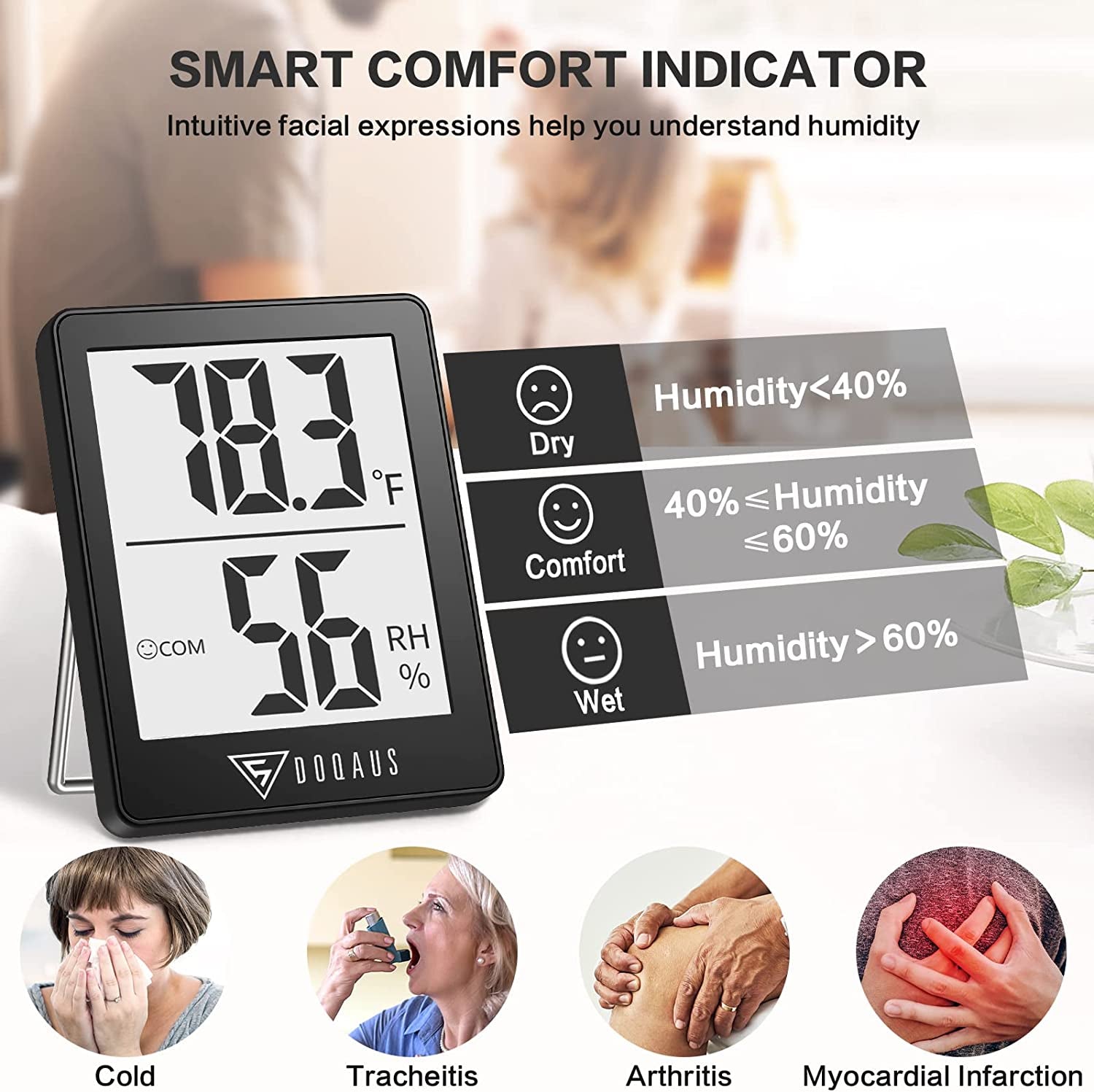 Digital Hygrometer Indoor Thermometer Humidity Meter Room Thermometer with 5S Fast Refresh Accurate Temperature Humidity Monitor for Home, Bedroom, Baby Room, Office, Greenhouse, Cellar (Black)