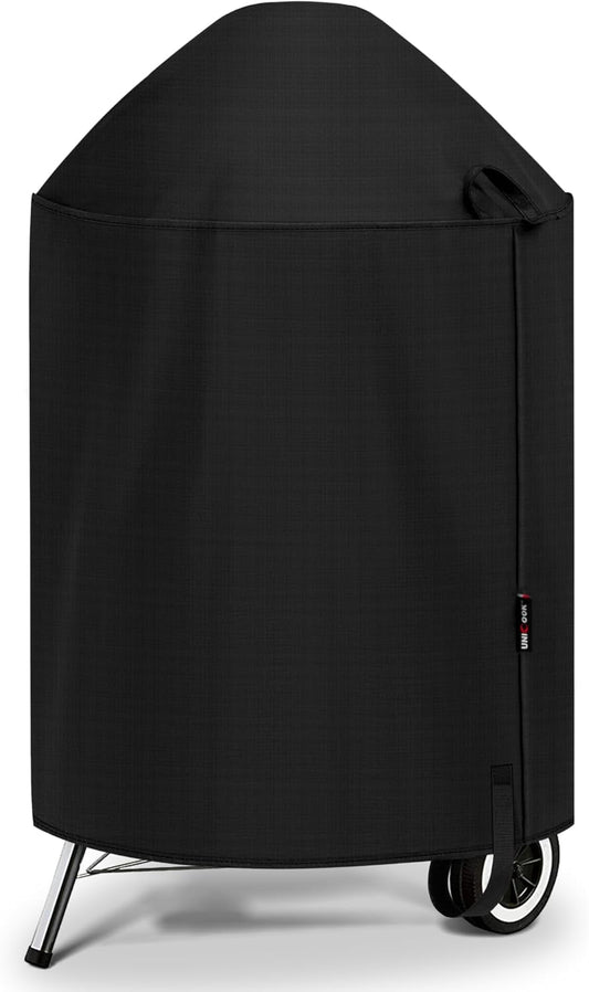 round Kettle Grill Cover Compatible with Weber 22 Inch Charcoal Grill, Waterproof Vinyl Exterior with Polyester Lining, Outdoor Charocoal BBQ Smoker Cover, Compared to Weber 7176