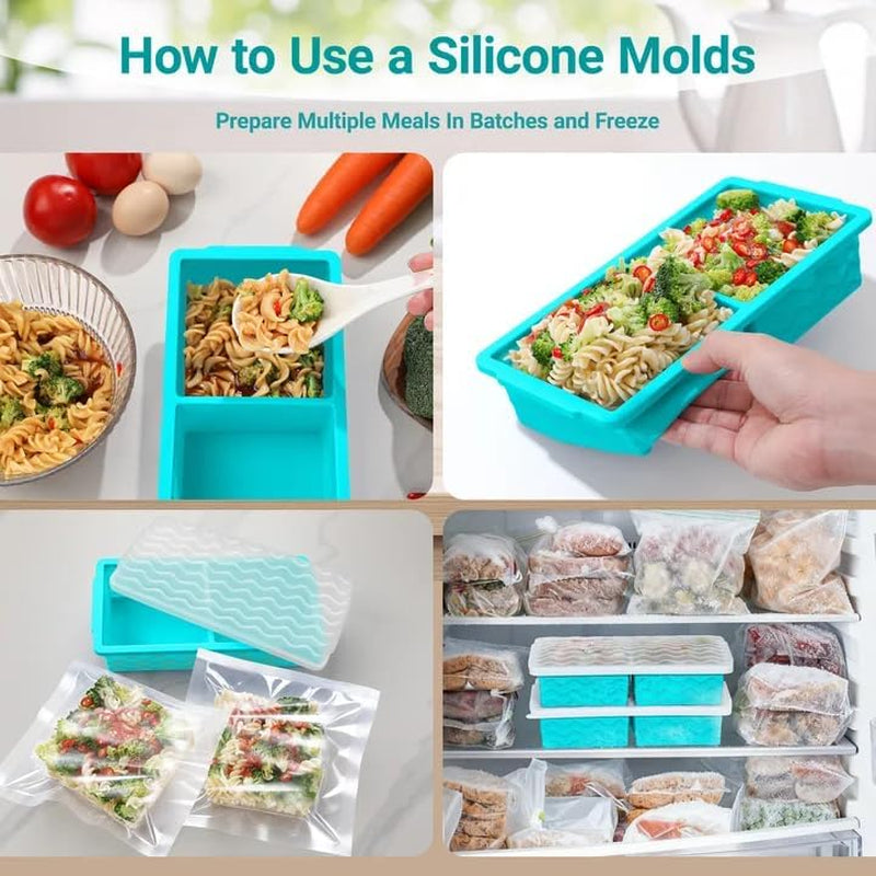 Silicone Freezer Tray with Lid – 2-Cup Soup Freezer Container Molds, Large Ice Cube Trays for Freezing Soup, Sauce & Broth, Meal Prep & Food Storage – Oven & Dishwasher Safe, 2-Pack