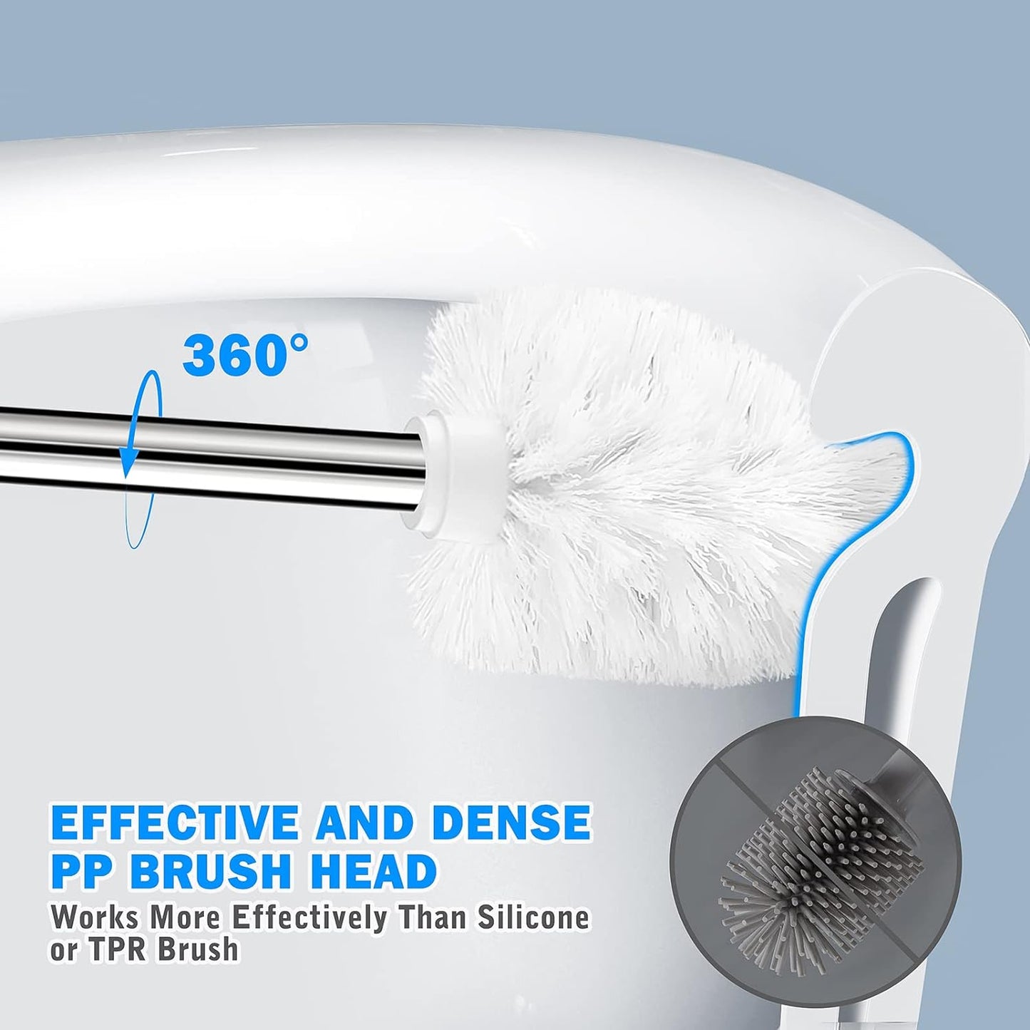 Toilet Brush and Holder Set - 2 Pack, Ergonomic 304 Stainless Steel Long Handle Toilet Bowl Brush for Elegant and Durable Bathroom Use (White)