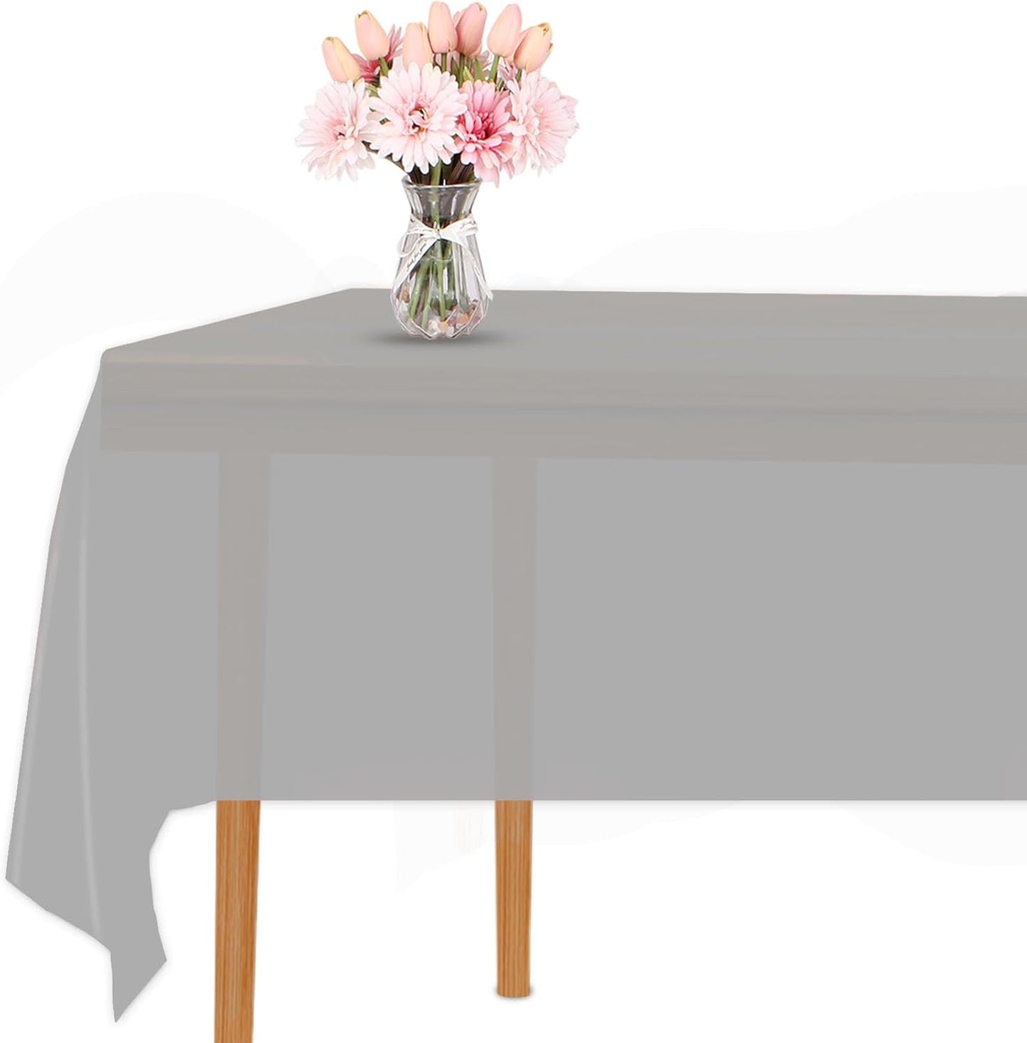 Silver 3 Pack Premium Disposable Plastic Tablecloth for Parties 54 Inch X 108 Inch Rectangle Table Cover 6 to 9 Foot Tables for Birthdays Thanksgiving Weddings Christmas Anniversary Buffet Table