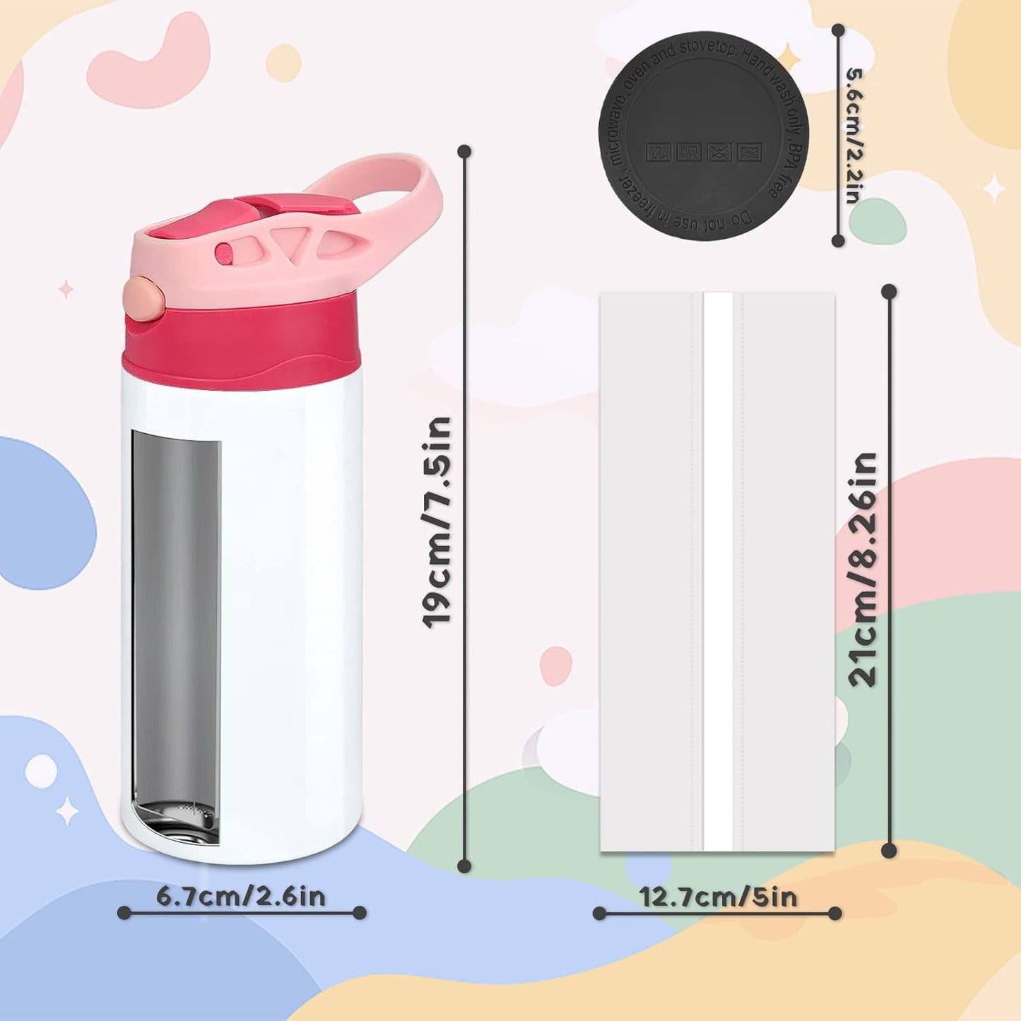 Kids Sublimation Tumbler,12Oz Sublimation Water Bottle Blanks,Straight Stainless Steel Todder Sippy Cup,Double Wall Insulated Sippy Tumbler with Handle,Shrink Films,Leak Proof (Pink)