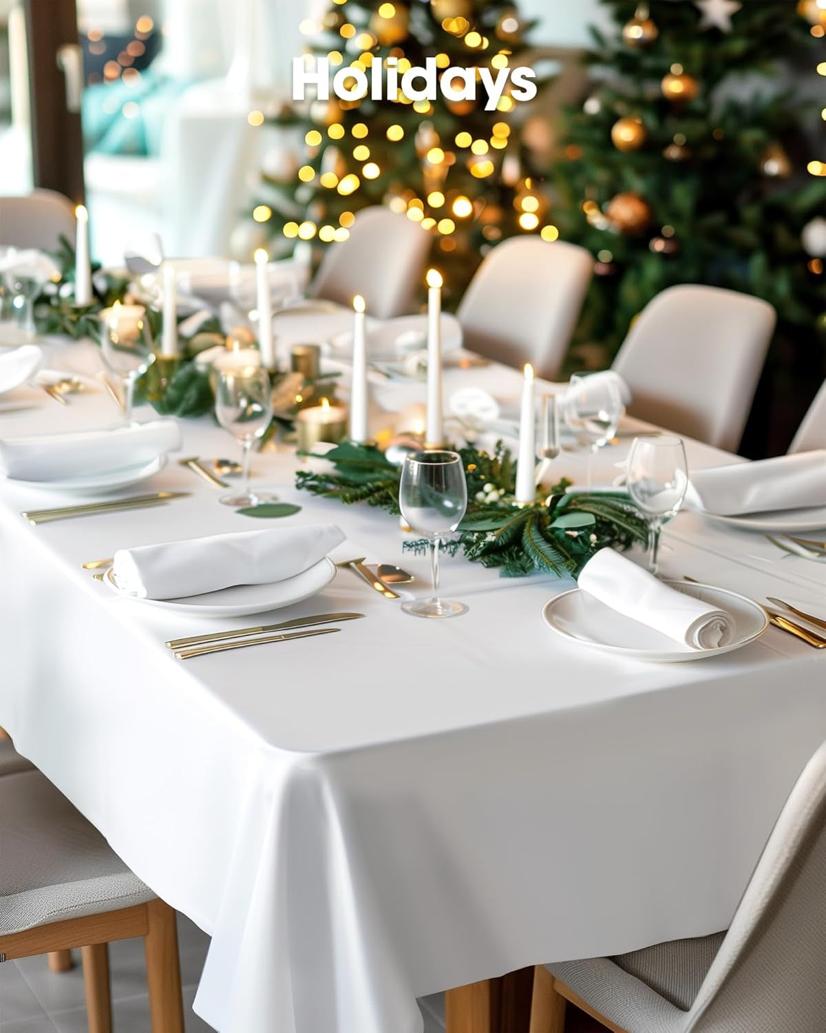 Plastic Table Cloth Disposable 10 Pack, 54 X 108 Inch Table Cloths, Party, Picnic, Wedding, Decorative Tablecloths, Rectangle, White Plastic Cover, Leakproof & Sturdy, White