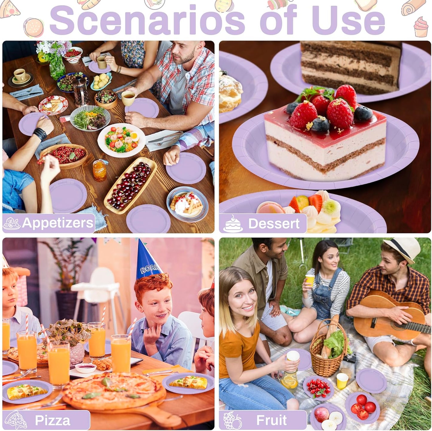50 PCS Paper Plates, 7 Inches round Lavender Small Paper Plates, Disposable Plates for Party, Disposable Paper Plate Set, Strong and Sturdy Party Favors for Bridal Great Party Graduations Picnic