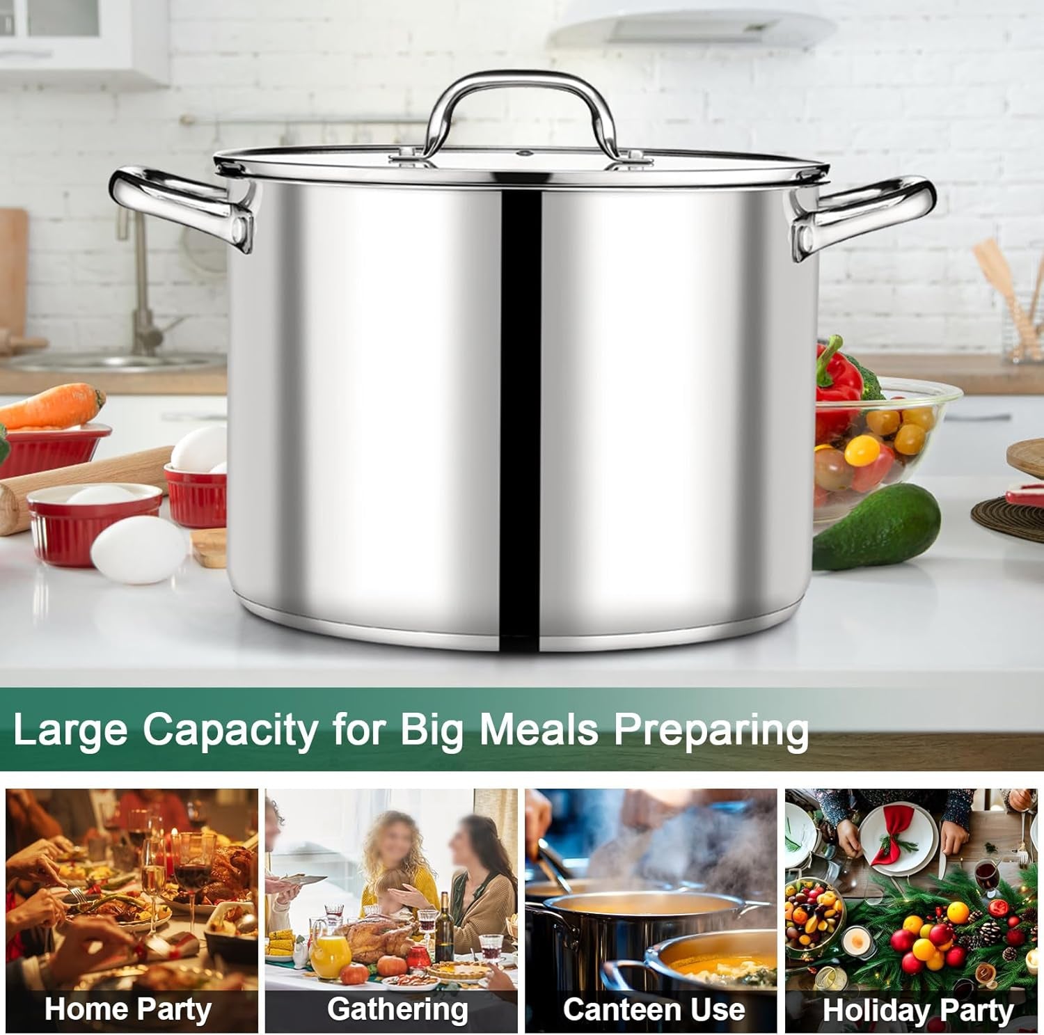 20 QT Stock Pot with Lid, Stainless Steel Large Cooking Pot, Soup Canning Stockpot for Stewing Simmering, Tri-Ply Bottom for All Stoves, Heavy-Duty &Dishwasher Safe & Food-Grade