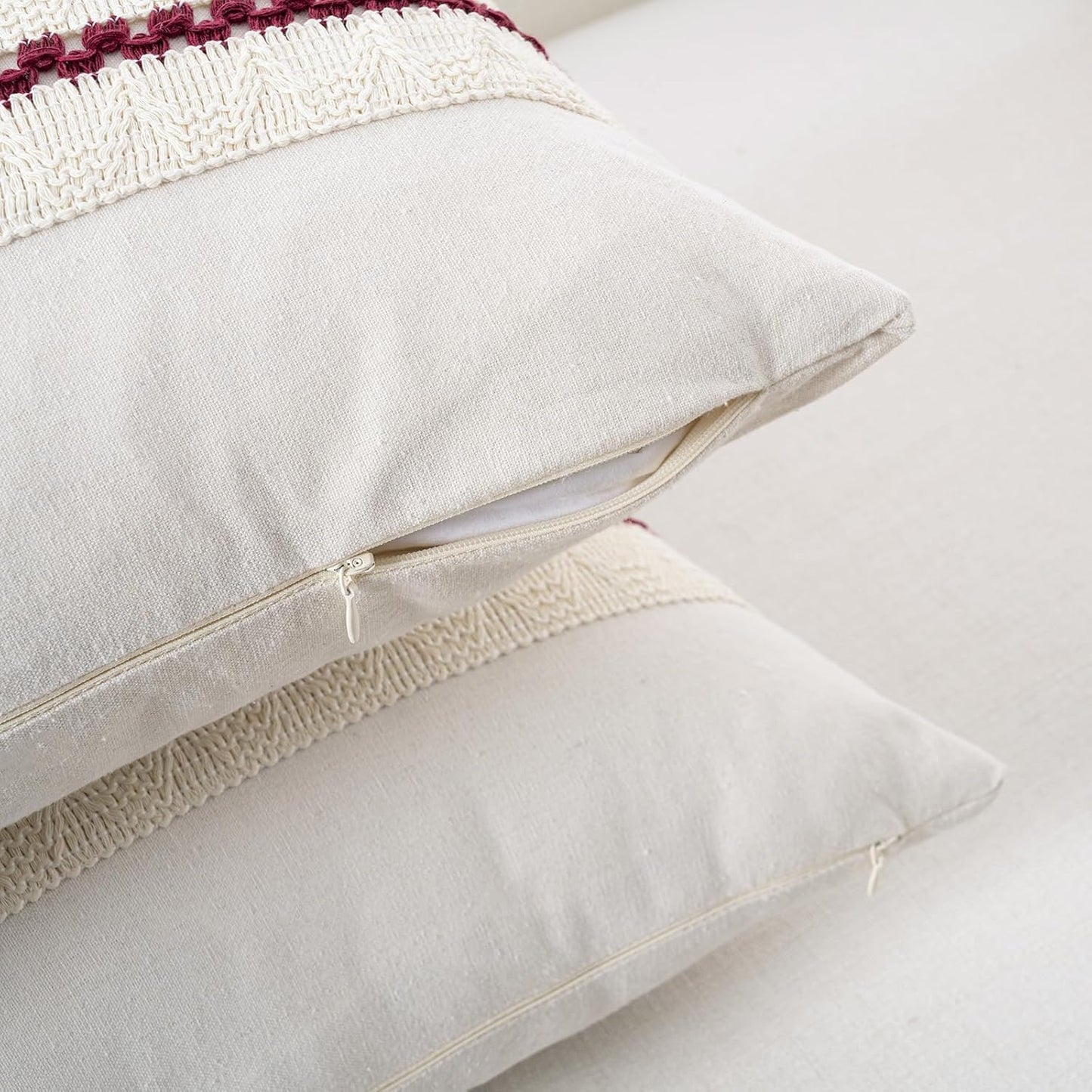 Set of 1 Burgundy Boho Long Lumbar Decorative Throw Pillow Cover 12X20 Inch for Couch Bed Sofa, Aesthetic Modern Farmhouse Christmas Room Decor, Soft Cotton Cute Wind Red Cushion Case