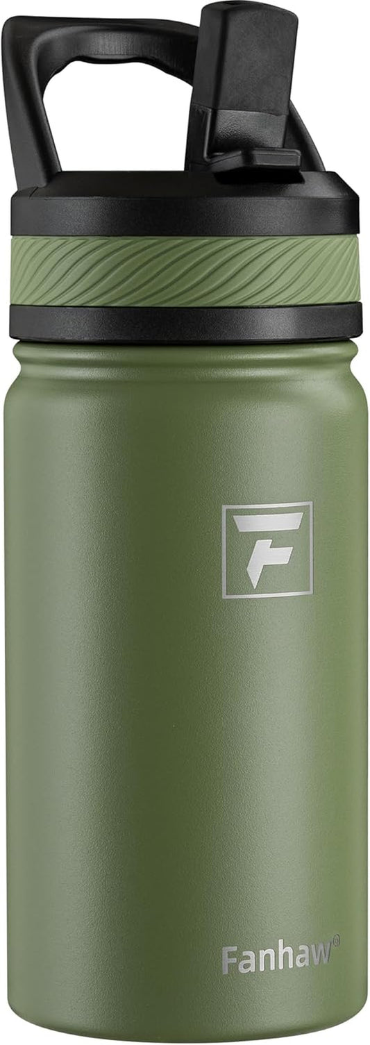14 Oz Kids Insulated Water Bottle with Straw Lid – Stainless Steel Double Wall Vacuum, Leak-Proof, Bpa-Free Water Bottles for School Boys & Girls(Olive Green)