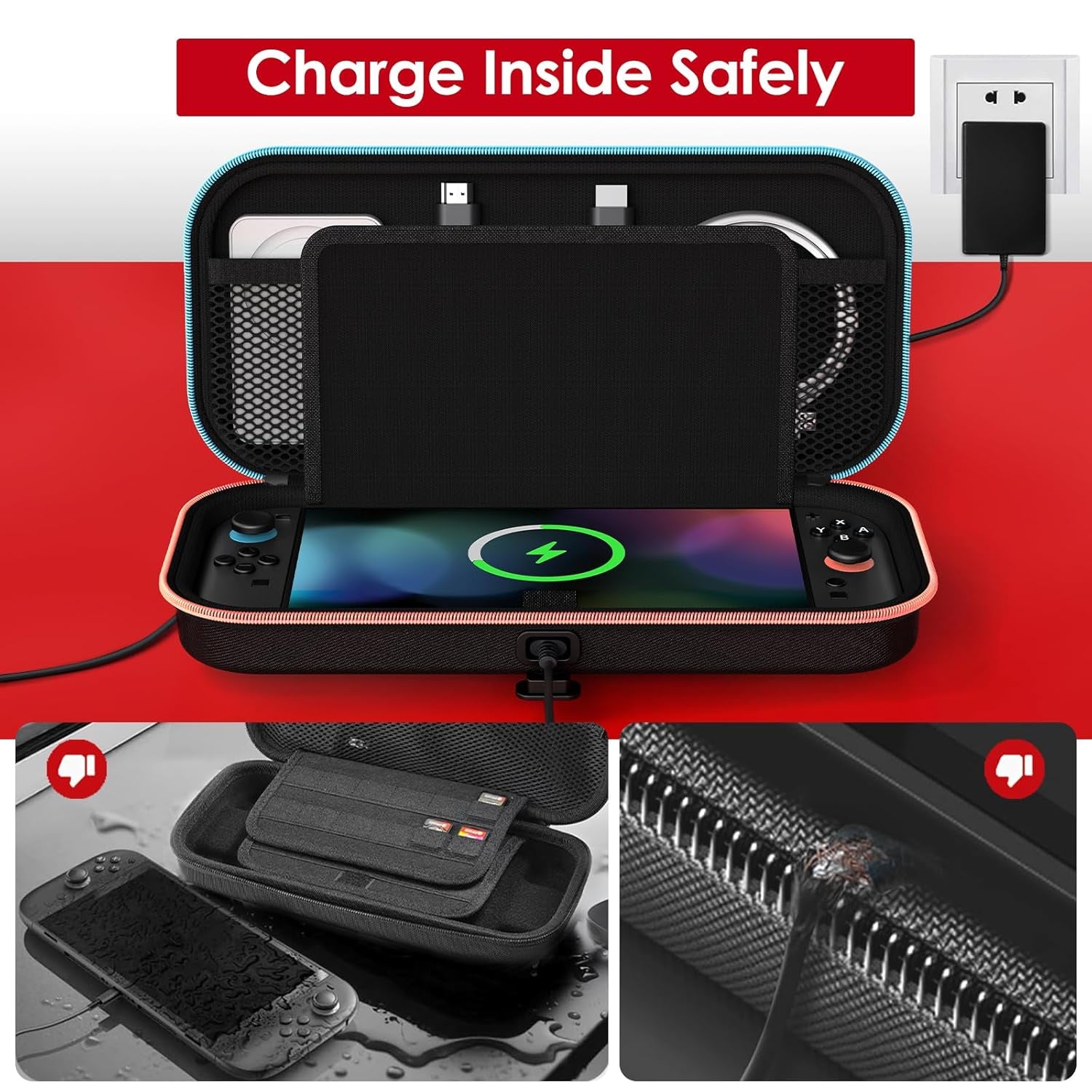 [Charge inside Carrying Case for Nintendo Switch 2 Console 2025, Travel Case with Charging Cable Port, Holds 12 Game Cards Cartridge for Switch 2 Accessories– Black