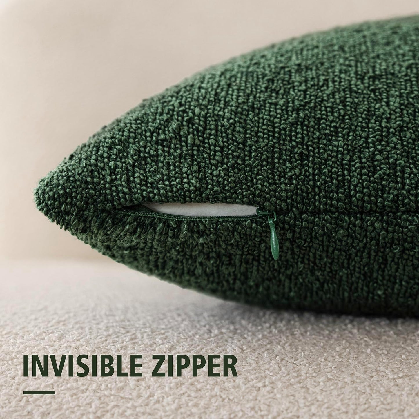 Decorative Textured Boucle Throw Pillow Covers Accent Solid Pillow Cases Neutral Soft Cozy Couch Cushion Case for Chair Sofa Bedroom Living Room Home Decor 16X16 Inch,1Pc,Pine Green