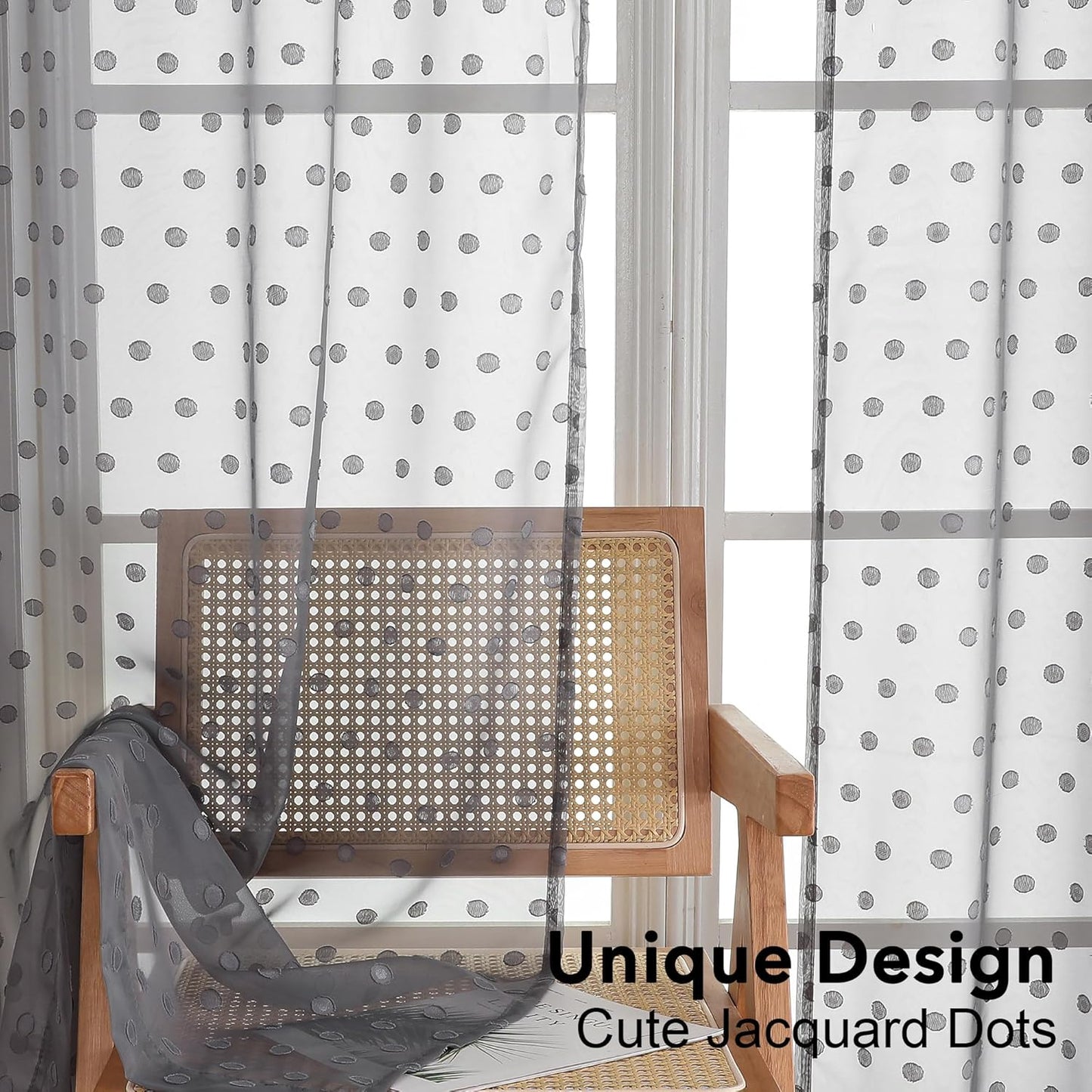 Polka Grey Sheer Curtains 84 Inches Long 2 Panels for Living Room Bedroom, Cute Dots Jacquard Curtains Sheer, Airy & Lightweight Elegant Window Treatments Sheer, 40" Wx84 L Inch