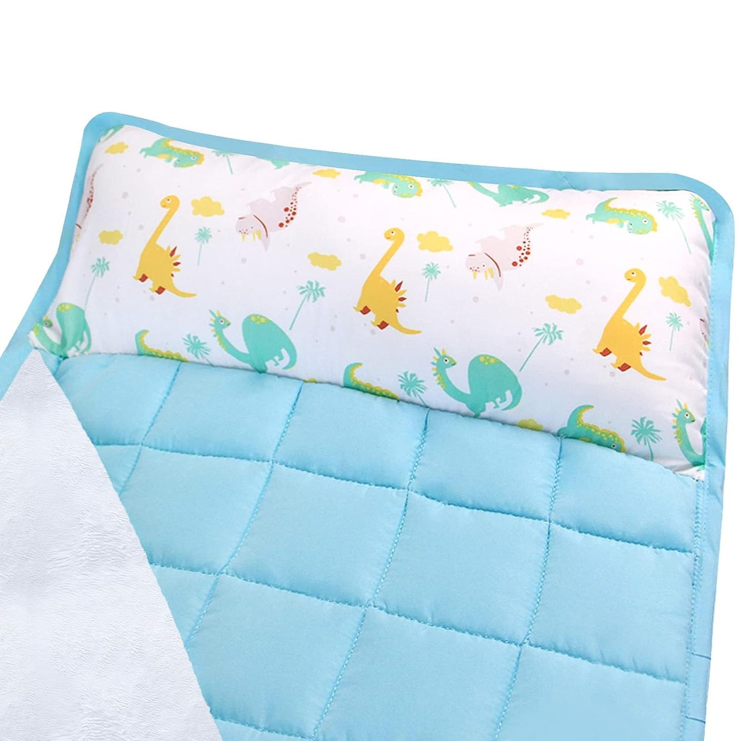 Nap Mat for Toddlers Dinosaur and Fleece Minky Blanket, Lightweight Perfect for Kids Preschool, Daycare, Travel Sleeping Bag Boys Girls, 21" X 50" Fit on a Standard Cot