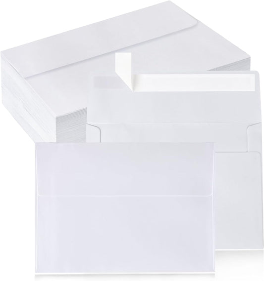 100 Pack 5X7 Envelopes for Invitations, A7 Printable White Envelopes, Envelopes Self Seal for Weddings, Invitations, Photos, Postcards, Greeting Cards, Mailing