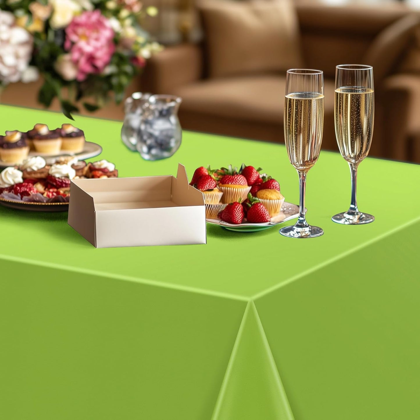 Set of 4 Lime Green Rectangle Tablecloths, 54x72 Inches, Waterproof and Spillproof Disposable Plastic Covers, Durable for Dining, Buffets, Picnics, and Outdoor Events