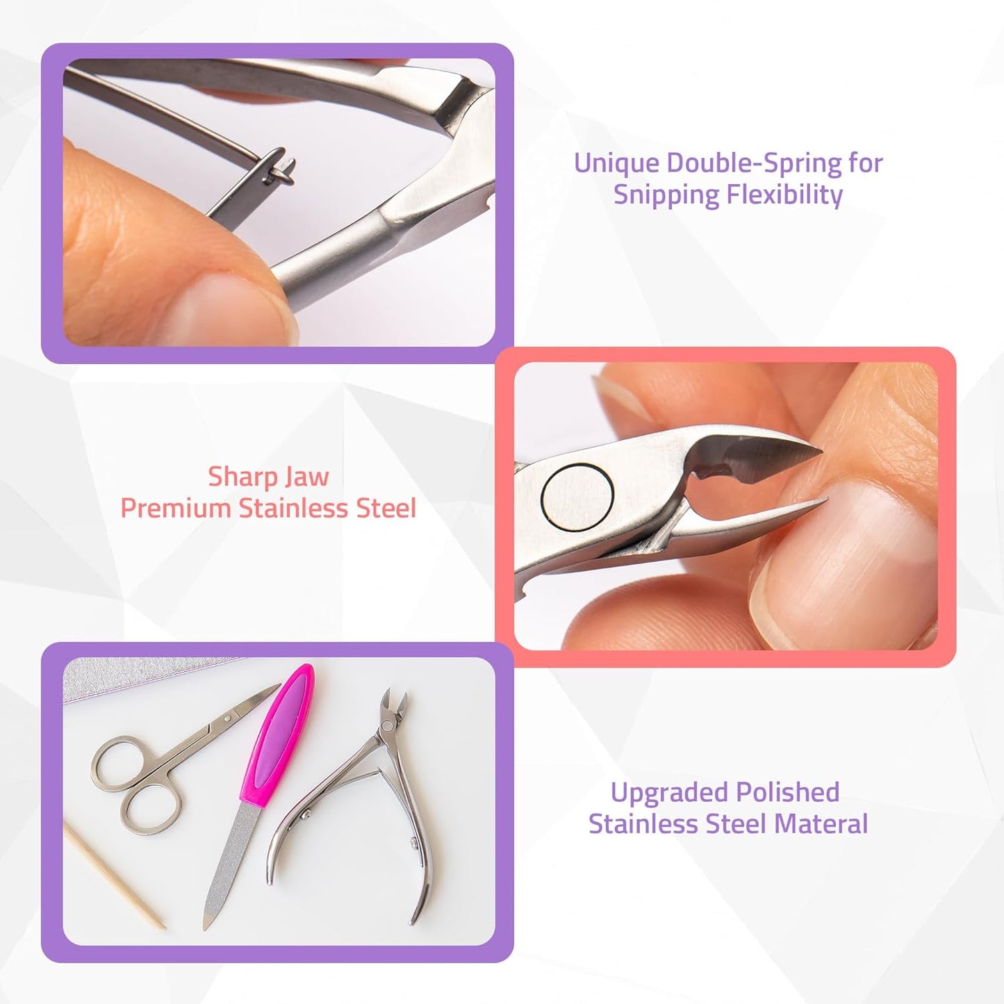 Cuticle Trimmer with Pusher, Nail Trimmer Set, Professional Manicure & Pedicure Kit, Cuticle Remover Tool Kit, Silver