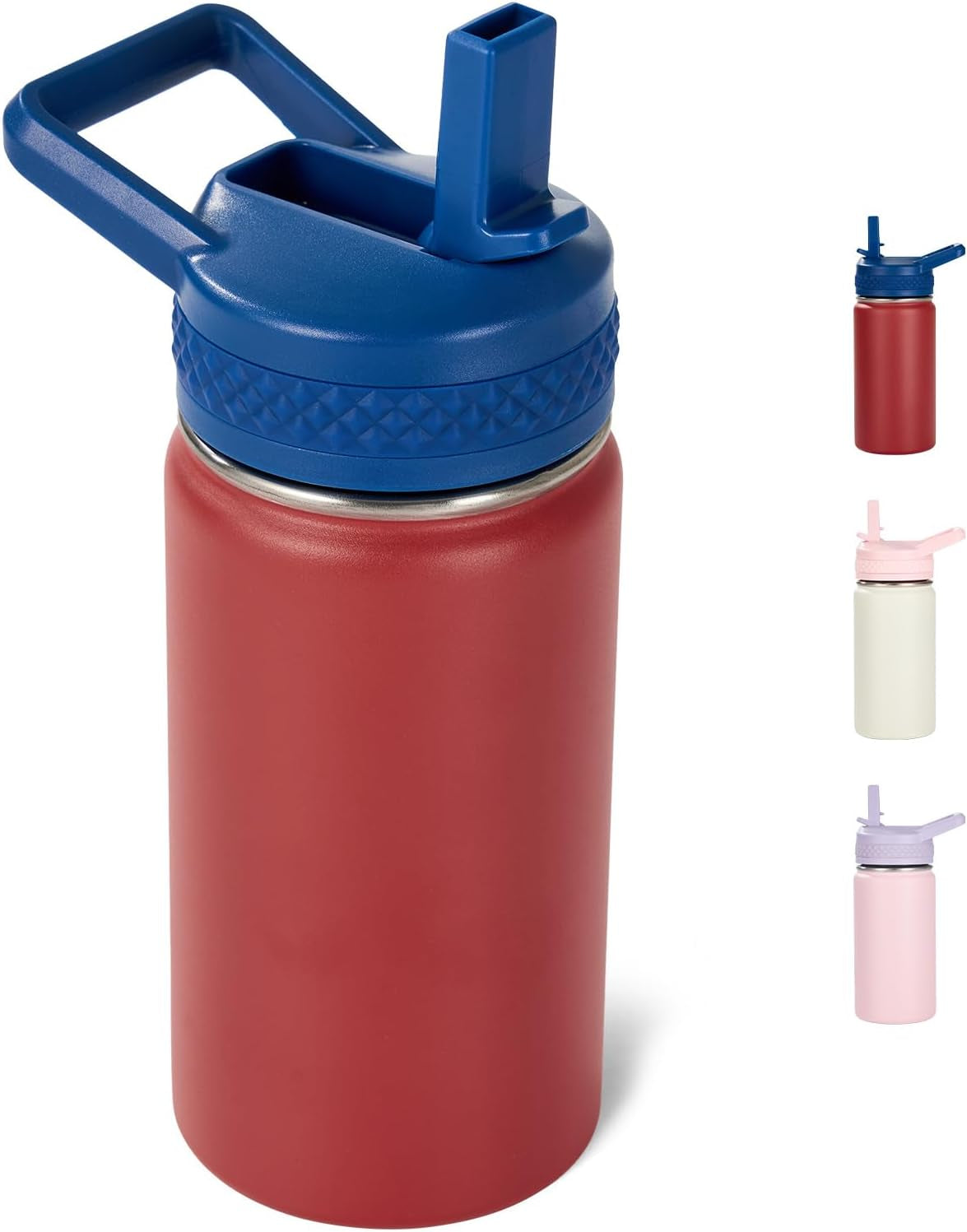 12 Oz Kids Water Bottle, Toddler Water Bottle with Straw, Boys&Girls Bottle for School, 304 Stainless Steel Vacuum Insulated Bottle for Kids, Bpa-Free, Leak-Proof, Blue Red