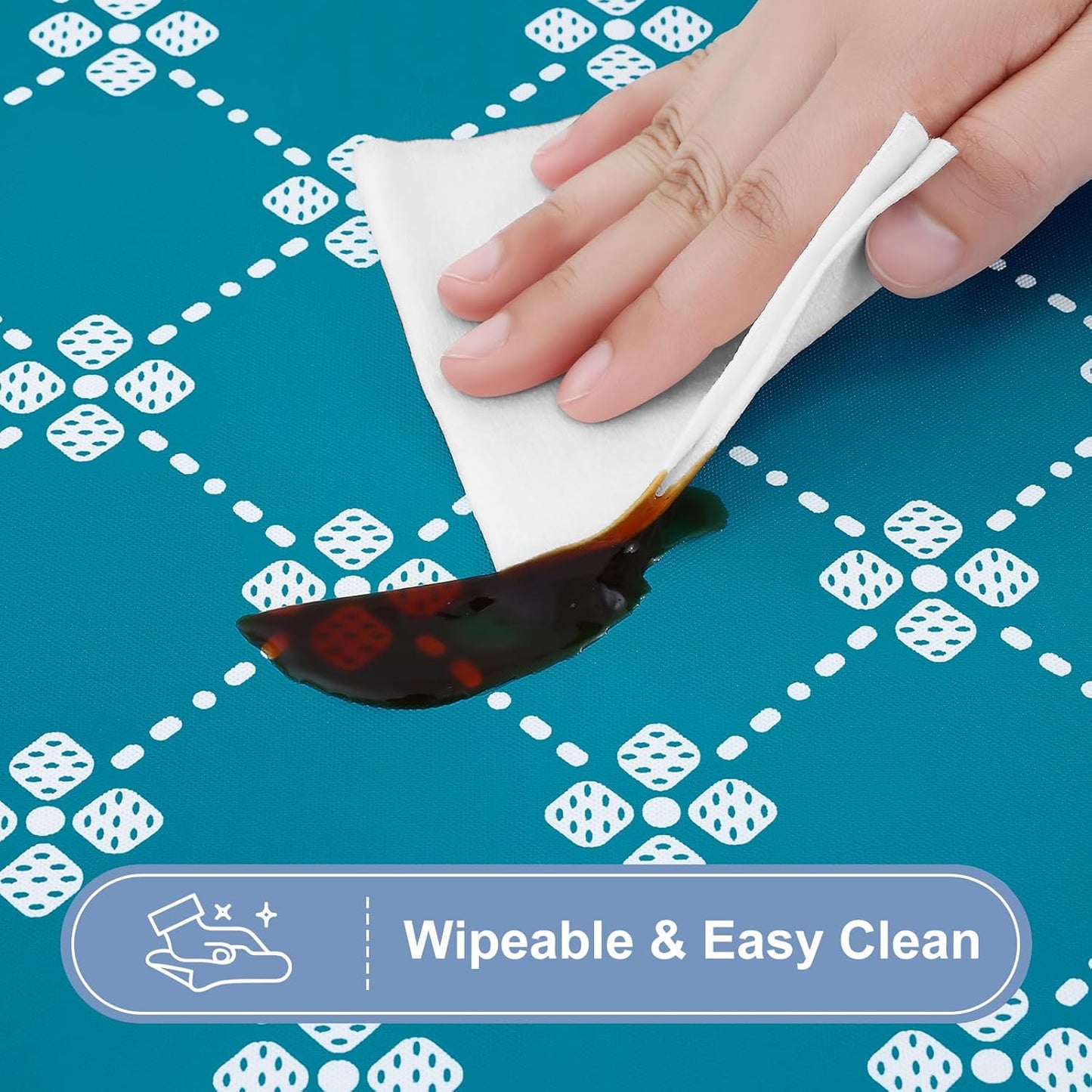 Rectangle Vinyl Table Cloth, Elastic Fitted Tablecloth with Flannel Backing, Waterproof Plastic Table Cover Fits 6 Foot Folding Tables for Camping, Indoor and Outdoor (Teal, 30" X 72")