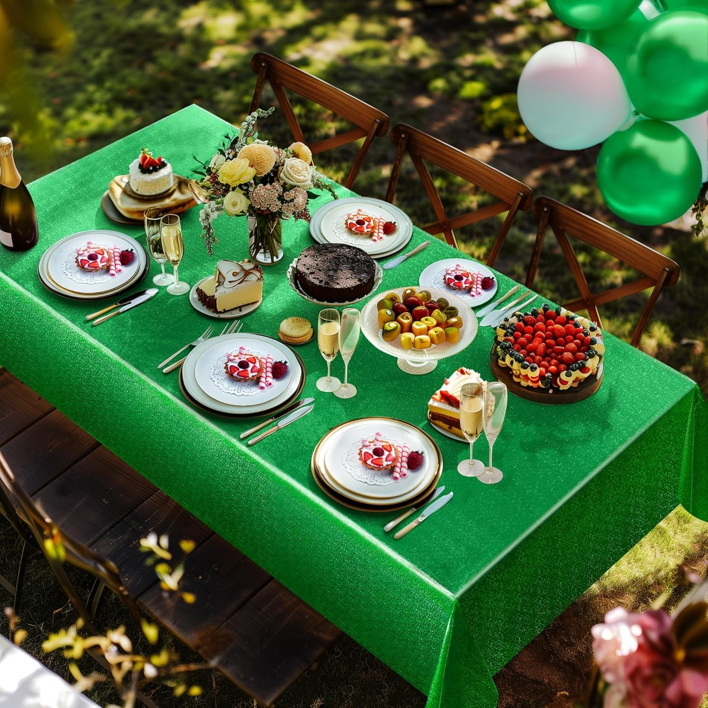 Set of 2 Dark Green Holographic Foil Tablecloths - 54x108 Durable Table Covers for Elegant Events, Ideal for Parties, Weddings, and Showers