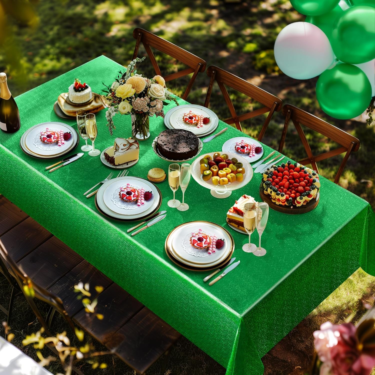 Set of 2 Dark Green Holographic Foil Tablecloths - 54x108 Durable Table Covers for Elegant Events, Ideal for Parties, Weddings, and Showers