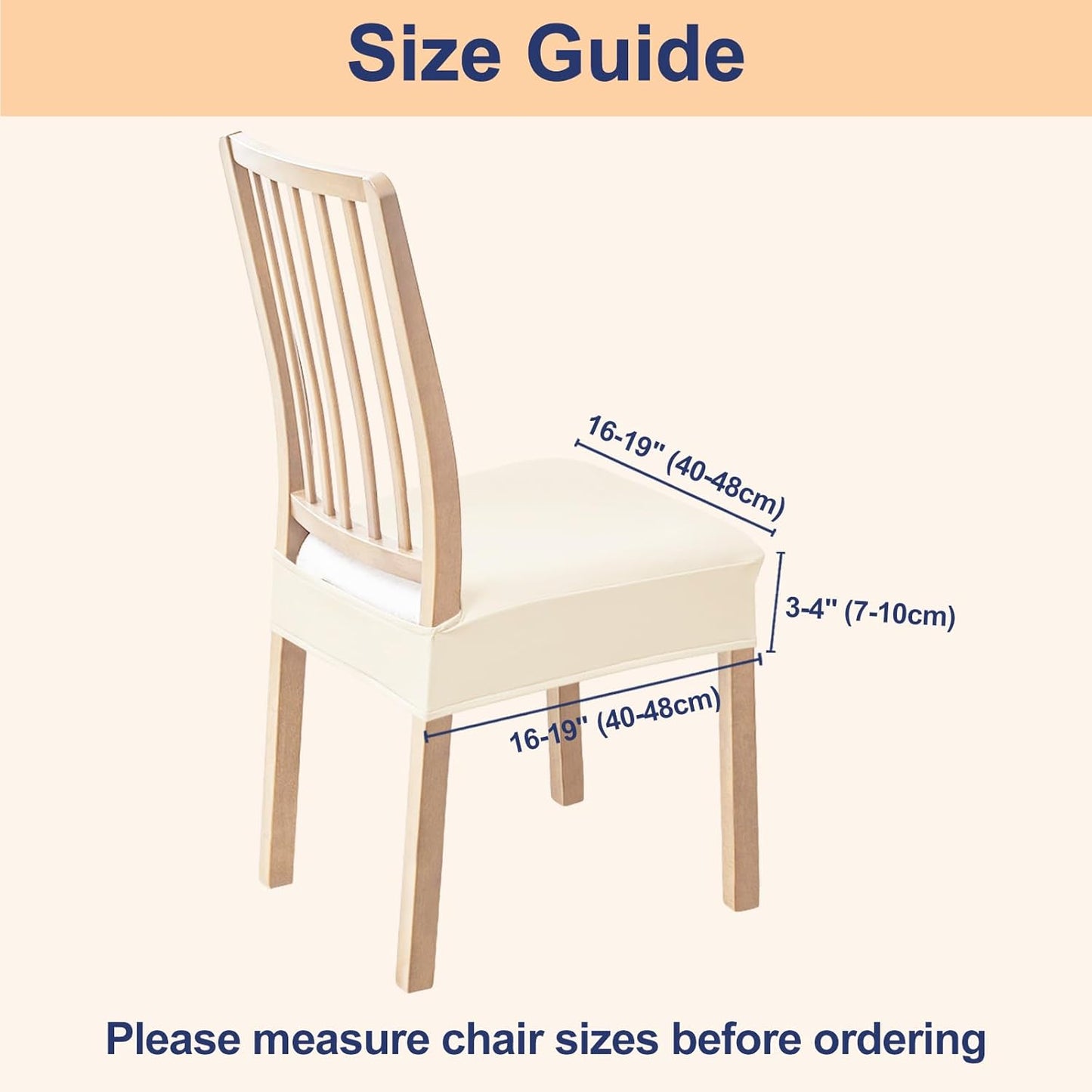 Waterproof Seat Covers for Chairs Set of 2, Stretch Pu Leather Removable Washable Dining Room Chair Seat Slipcovers Protector, No Rear Covers, Beige