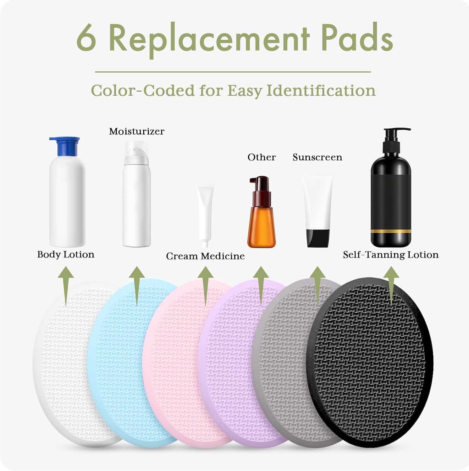 6 PCS Lotion Applicator Replacement Pads, Back Sunscreen Applicator for Kids, Elderly, Women, Apply Cream Medicine Skin Cream Moisturizer Sunscreen Tanner, Handle Not Included, Colorful