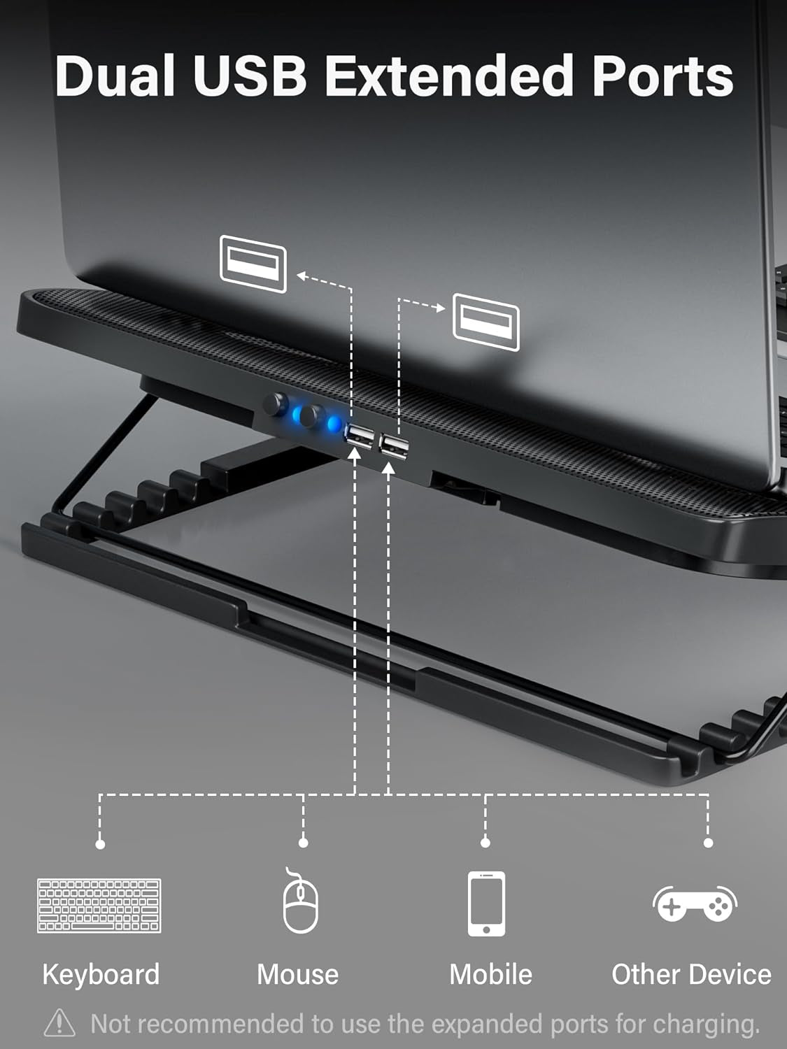 Laptop Cooling Pad, Laptop Cooler with 5 Quiet Fans for 12"-17" Computer PC Notebook Gaming Laptop Fan, Height Adjustable Laptop Cooling Stand Laptop Accessories, Blue