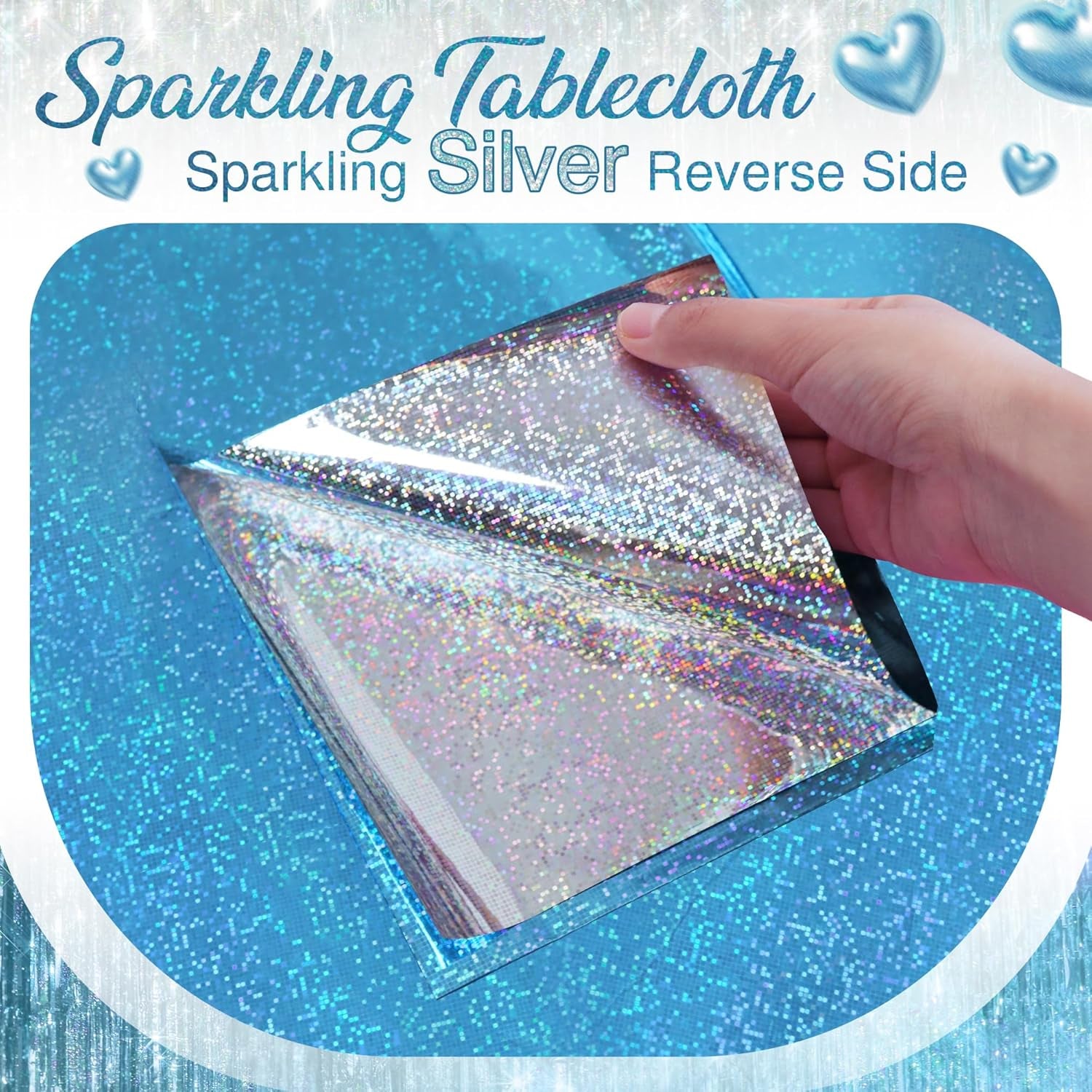 Set of 2 Blue Holographic Foil Tablecloths, 54x108 Durable Table Covers for Elegant Events, Ideal for Parties, Weddings, and Showers