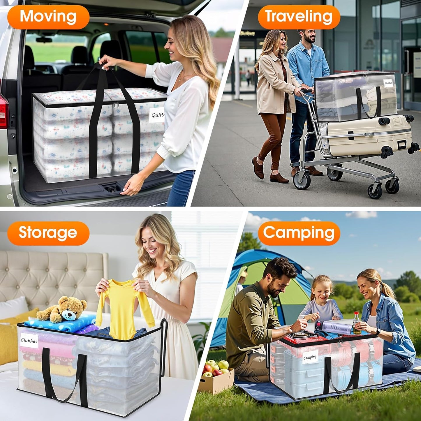 Moving Bags Extra Heavy Duty Oversized Storage Bags with Reinforced Handle and Double Zippers,Moving Supplies Totes for Storage Packing Dorm Room Essentials Alternative to Moving Boxes