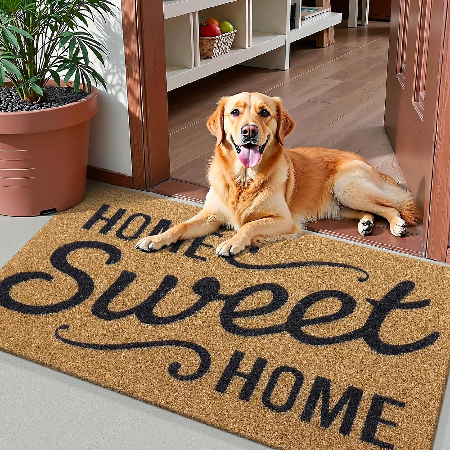 Front Door Mat, Low Profile Welcome Doormat for Home, Stain and Fade Resistant, Easy to Clean, for Indoor and Outdoor Entrances, Porch or Entryway, 30X17 Inch, Brown