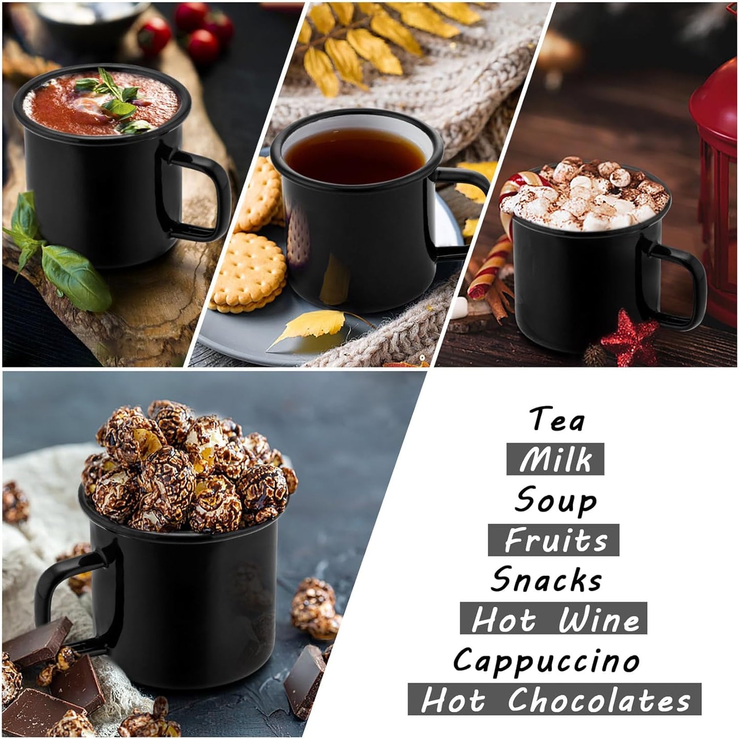 Enamel Coffee Mugs Cups Set of 2,12 Oz Small Enamel Camping Cup for Coffee Water Soup, Indoor and Outdoor Use, Portable & Sturdy, Black & Red