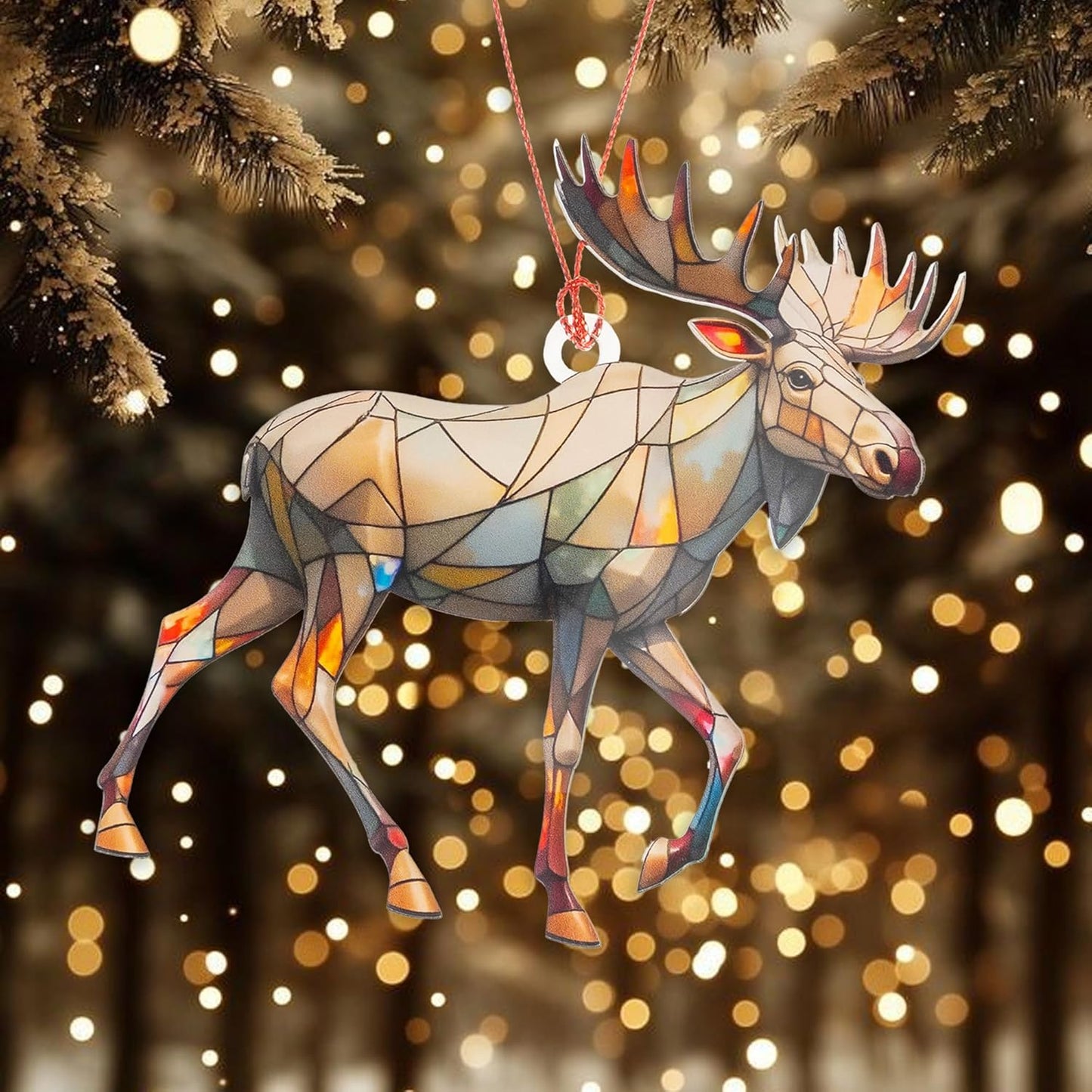 Moose Ornaments for Christmas Tree, Christmas Moose Suncatchers for Windows Hanging, Unique Hunting Ornament, Animal Lover Gifts for Men Women, Animal Christmas Ornaments, Moose Gifts