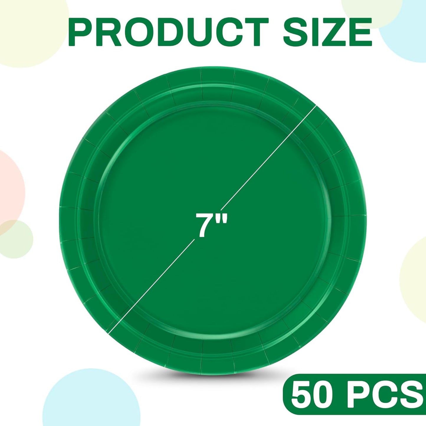 50 PCS Paper Plates, 7 Inches Small Green Plates, Sturdy Disposable Dessert Plates, Heavy Duty Paper Plates, Green Dinnerware, Party Supplies Perfect for Birthdays St Patrick Celebrations