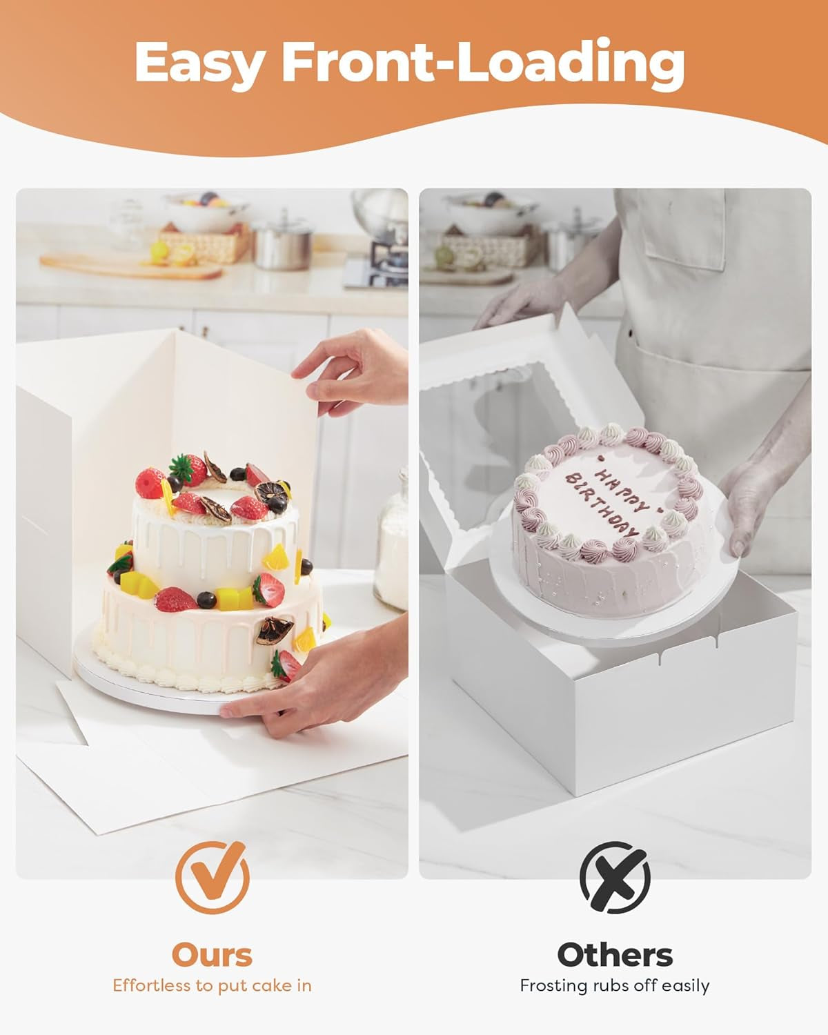 Cake Box with Board Drum, 10X10X10 Inches Tall Bakery Box with Window, Disposable Cake Container with Lid for Multi-Layer Cake, Cake Decorating, Wedding, Birthday, Party
