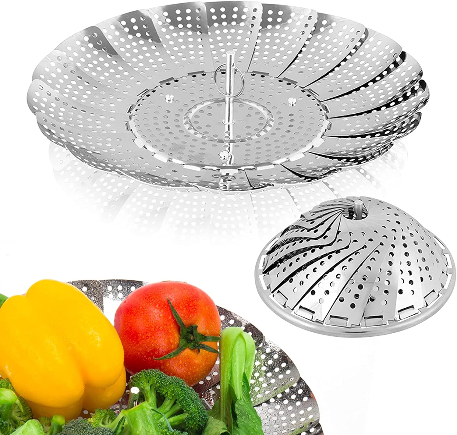 Vegetable Steamer Basket, Premium Stainless Steel Veggie Steamer Basket - Folding Expandable Steamers to Fits Various Size Pot Small by  (5.5" to 9.2")
