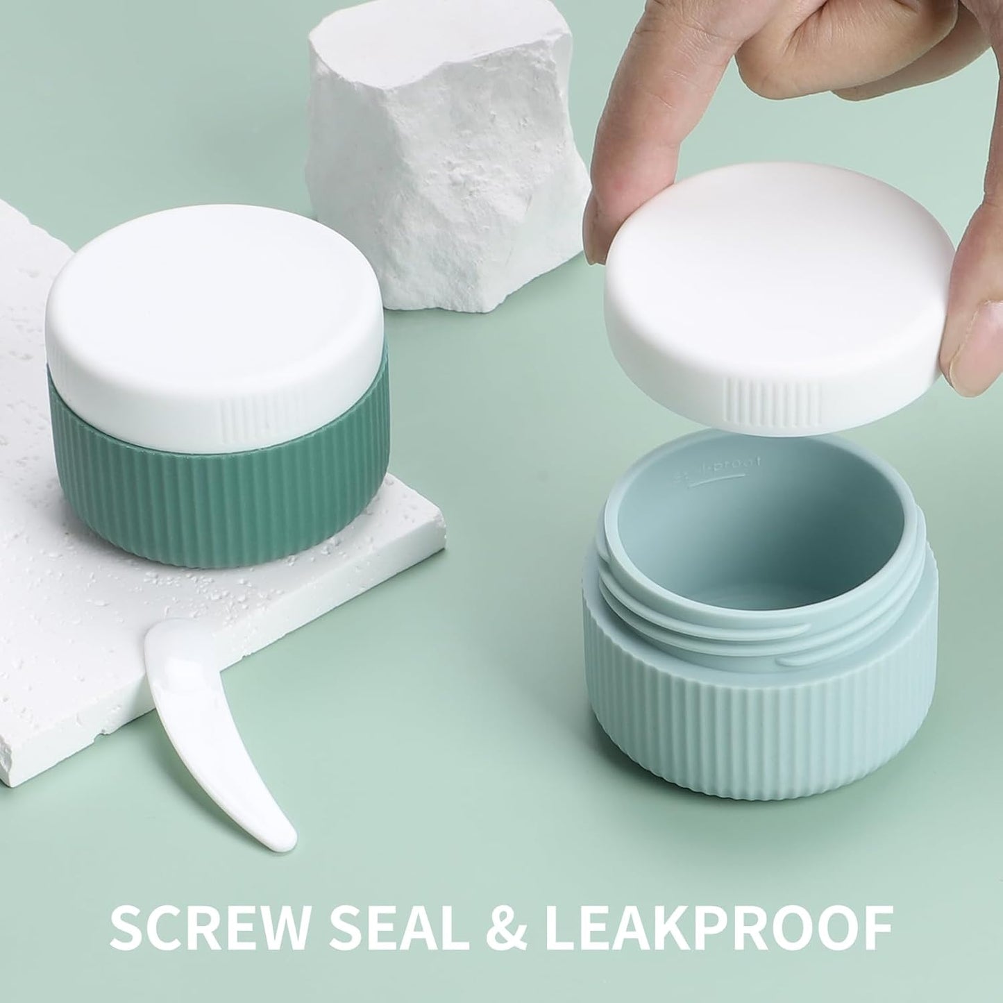 Travel Containers for Toiletries, TSA Approved 1.5 Oz Silicone Cream Jars, Leak-Proof Journey Containers, Trip Accessories with Lid for Cosmetic Face Hand 4 Pack White Lid - Blue