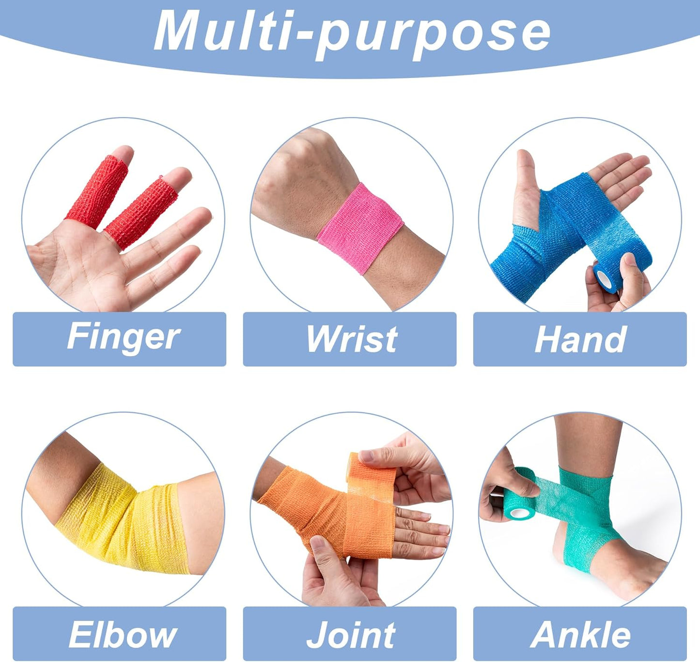 16 Pack Self Adhesive Bandage Wraps,2" X 5 Yards Non-Woven Elastic Cohesive Bandage Wrap, Color Athletic Tape for Wrist, Vet Wrap, Ankle Tape (Multicolour)