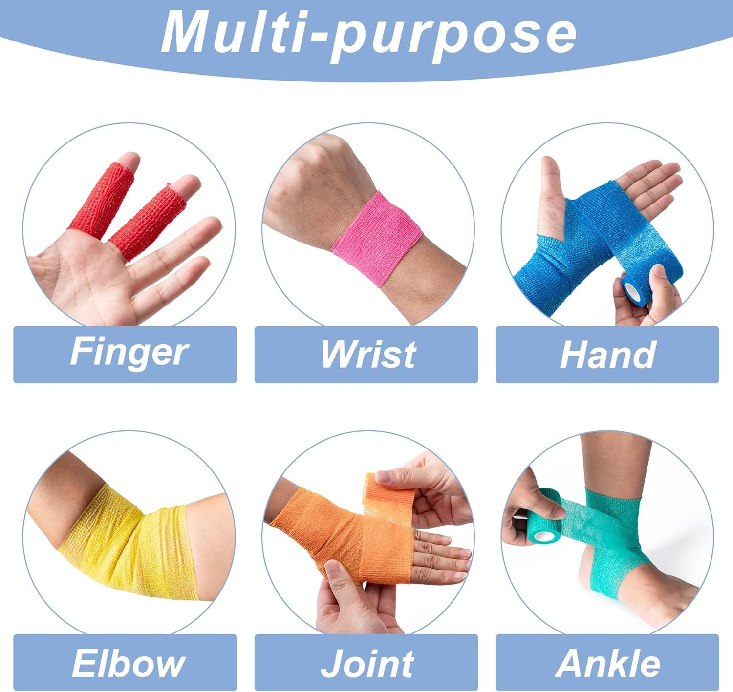 16 Pack Self Adhesive Bandage Wraps,2" X 5 Yards Non-Woven Elastic Cohesive Bandage Wrap, Color Athletic Tape for Wrist, Vet Wrap, Ankle Tape (Multicolour)