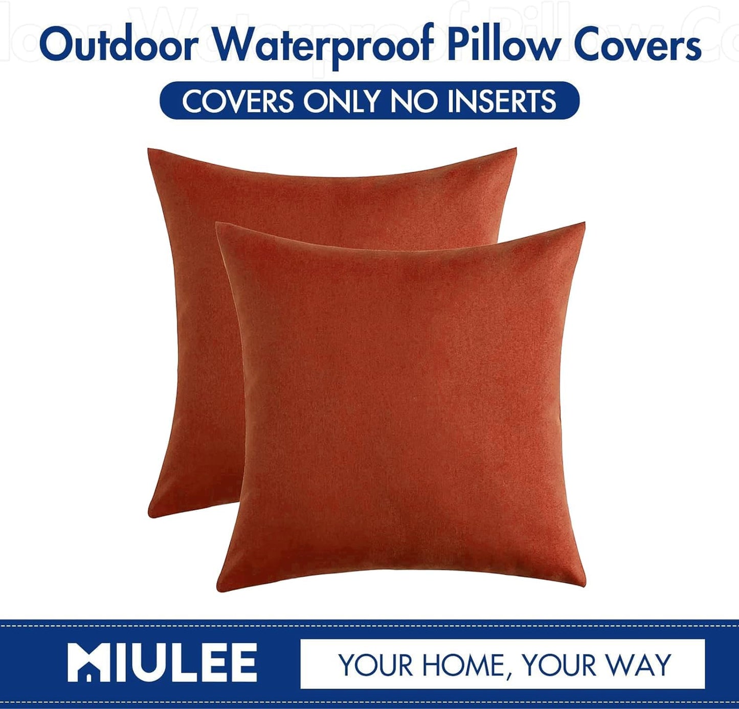 Pack of 2 Decorative Outdoor Solid Waterproof Fall Throw Pillow Covers Faux Linen Garden Farmhouse Cushion Cases for Summer Patio Tent Balcony Couch Sofa 18X18 Inch Burnt Orange Terracotta
