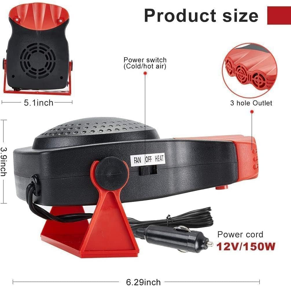 Car Heater 12V, 2 In1 Fast Heating or Cooling Fan, Fast Heating Defrost Defogger Plug in Cigarette Lighter,150W Automobile Windscreen Fan for All Cars Portable Electronic Auto Heater