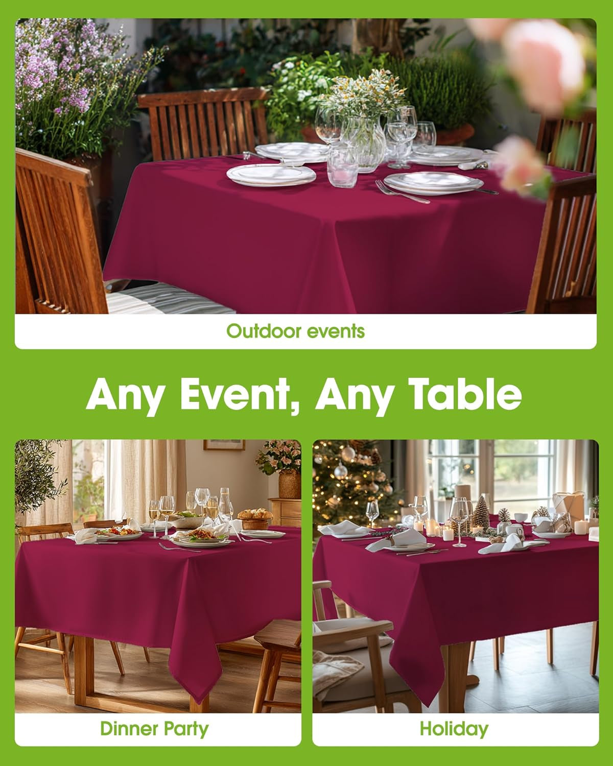 Rectangle Table Cloth 60" X 84" – Durable Polyester Tablecloth Offers Reusable & Washable Protection, Ideal for Outdoor Party, Picnic, Wedding, Banquet and Birthday, Fuchsia